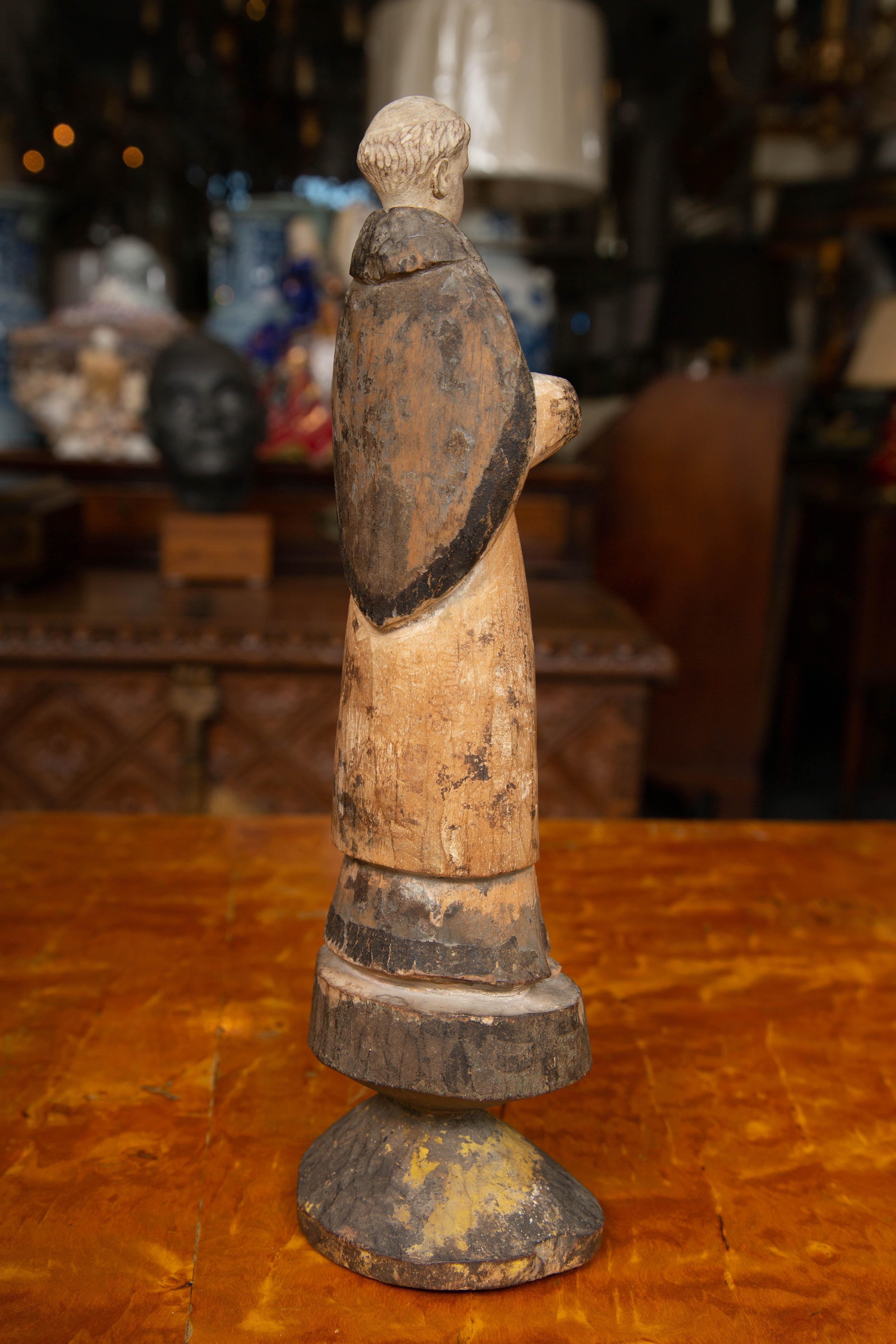 Hand-Carved 18th Century Carved Statue of Saint Francis For Sale