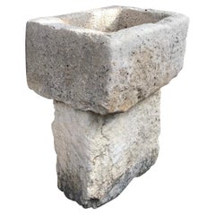 18th Century Carved Stone Basin on Pedestal Base as Birdbath Sink Fountain