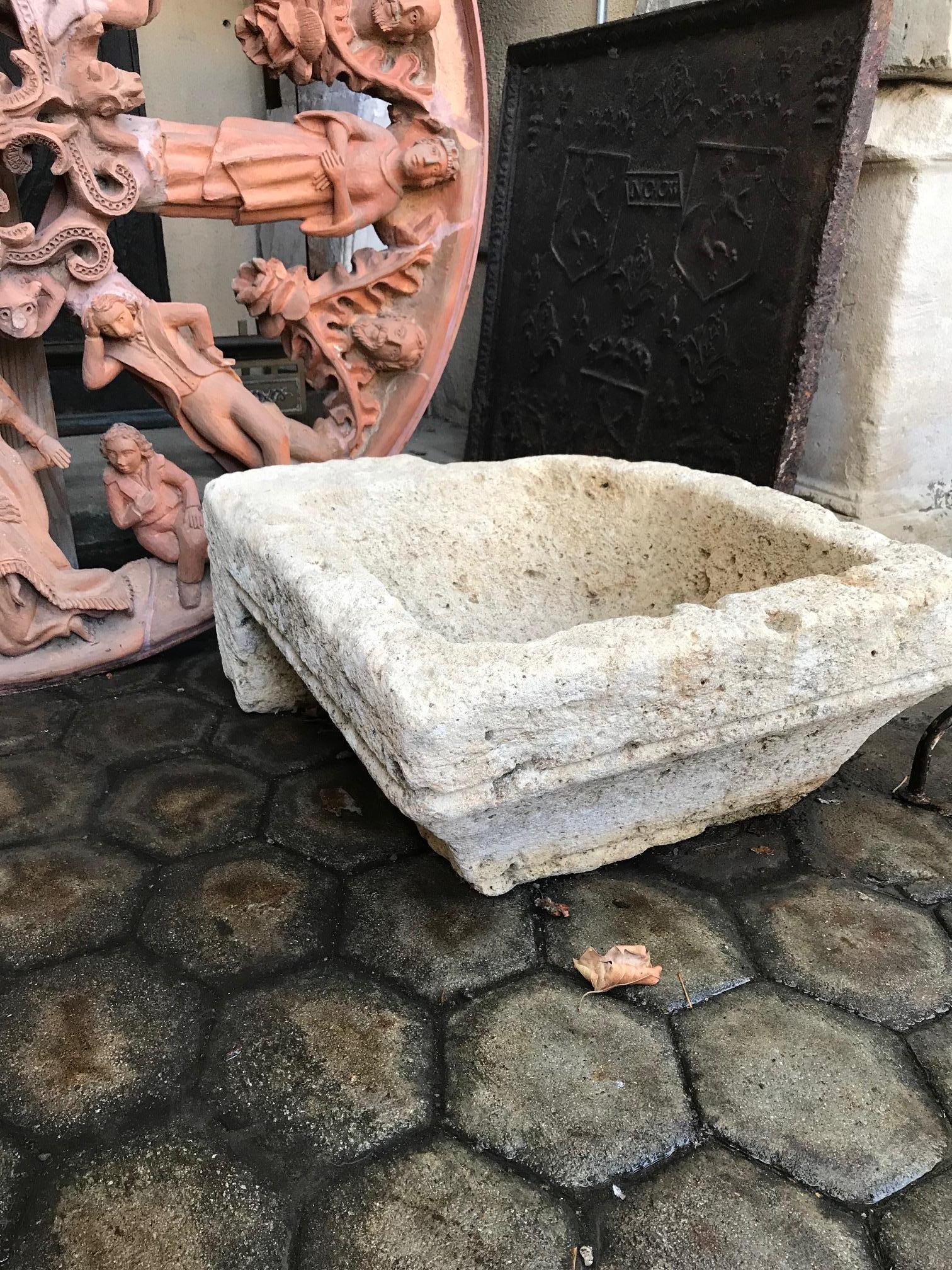 Hand-Carved 18th Century Carved Stone Container Vessel Sink Bowl Planter Jardinière Antiques