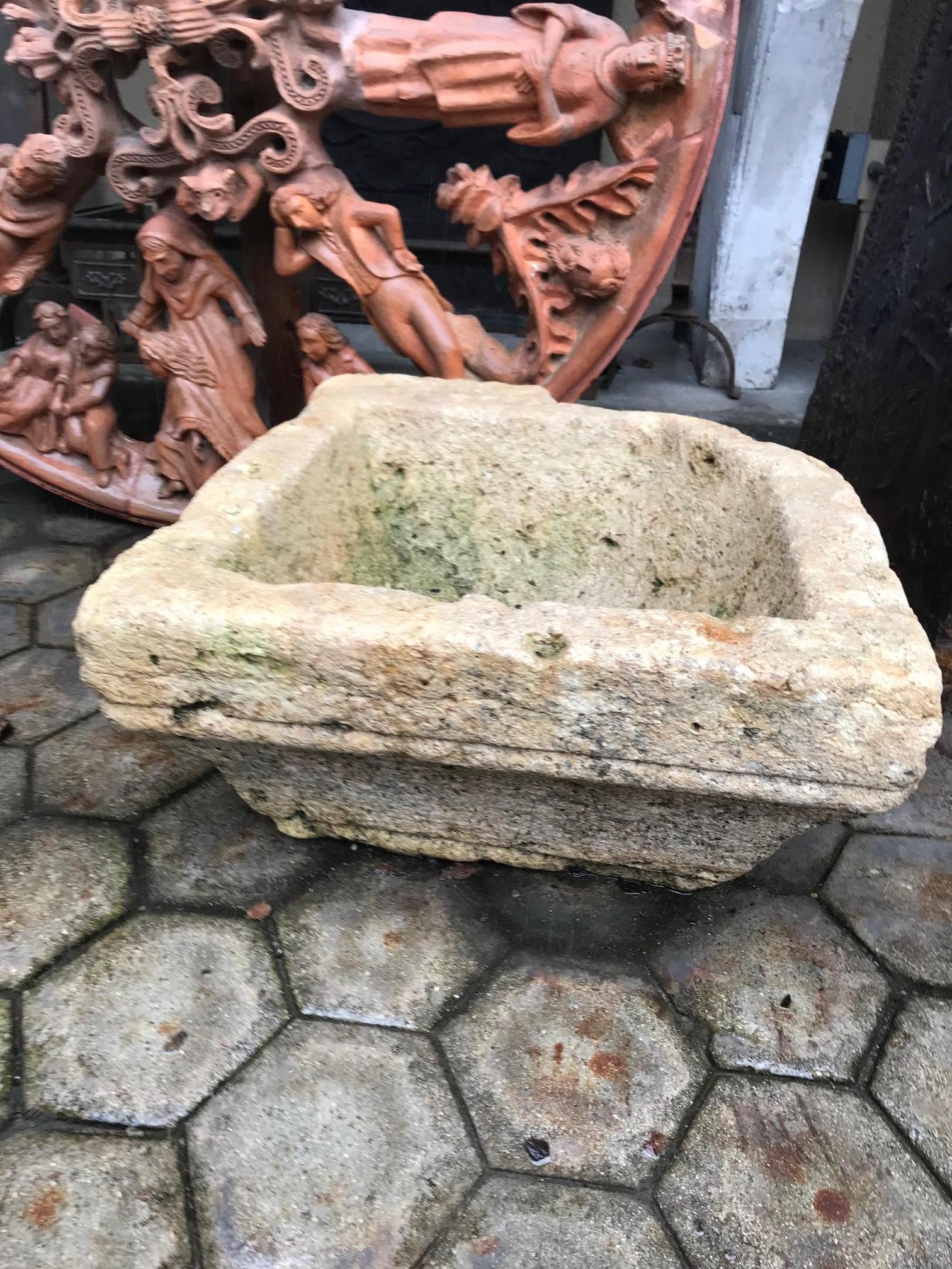 18th Century Carved Stone Container Vessel Sink Bowl Planter Jardinière Antiques 1