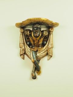 18th Century Carved Venetain Moro Giltwood Polychrome Wall Display Shelf