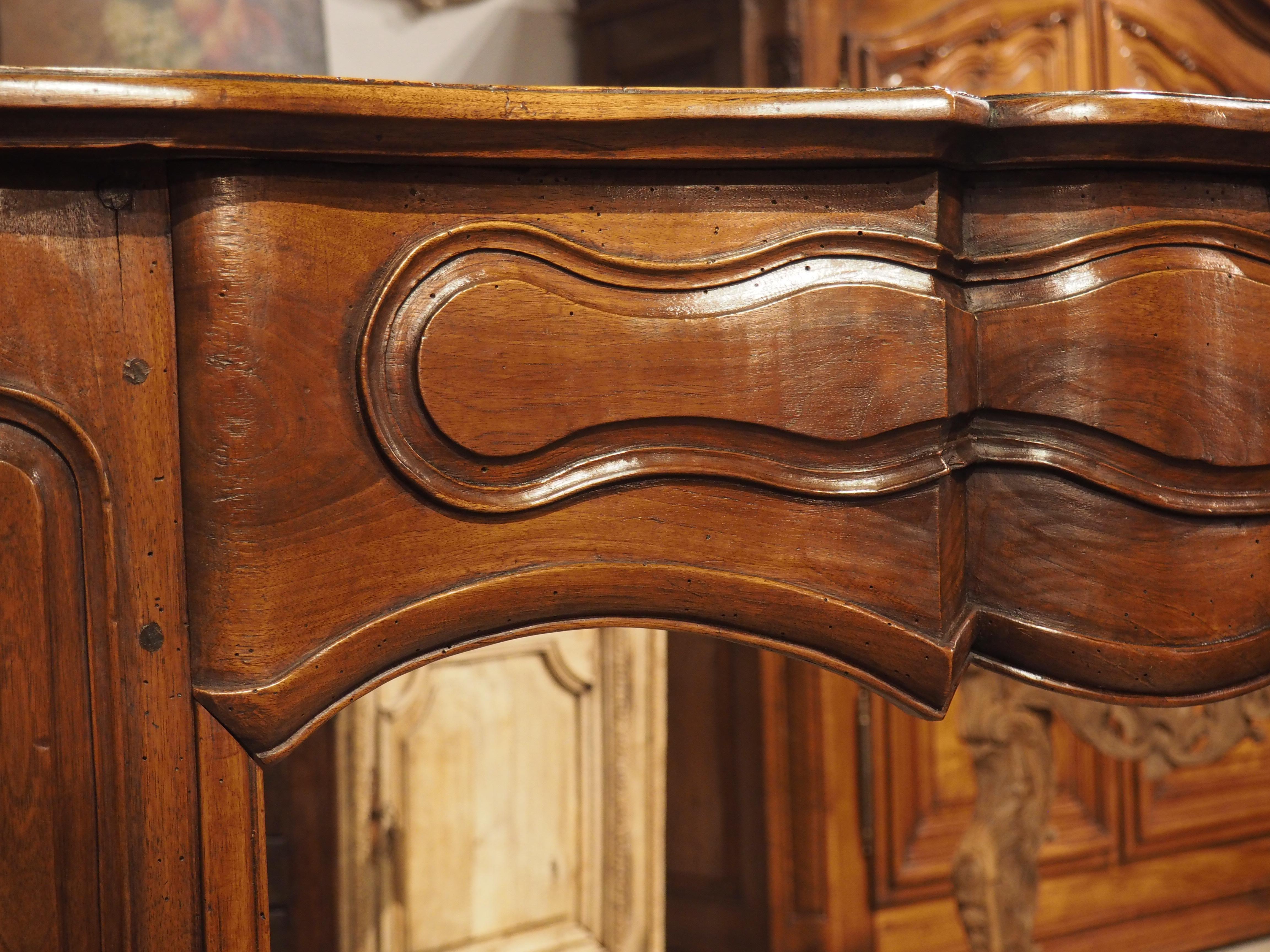18th Century Carved Walnut Fireplace Mantel from Burgundy, France 3