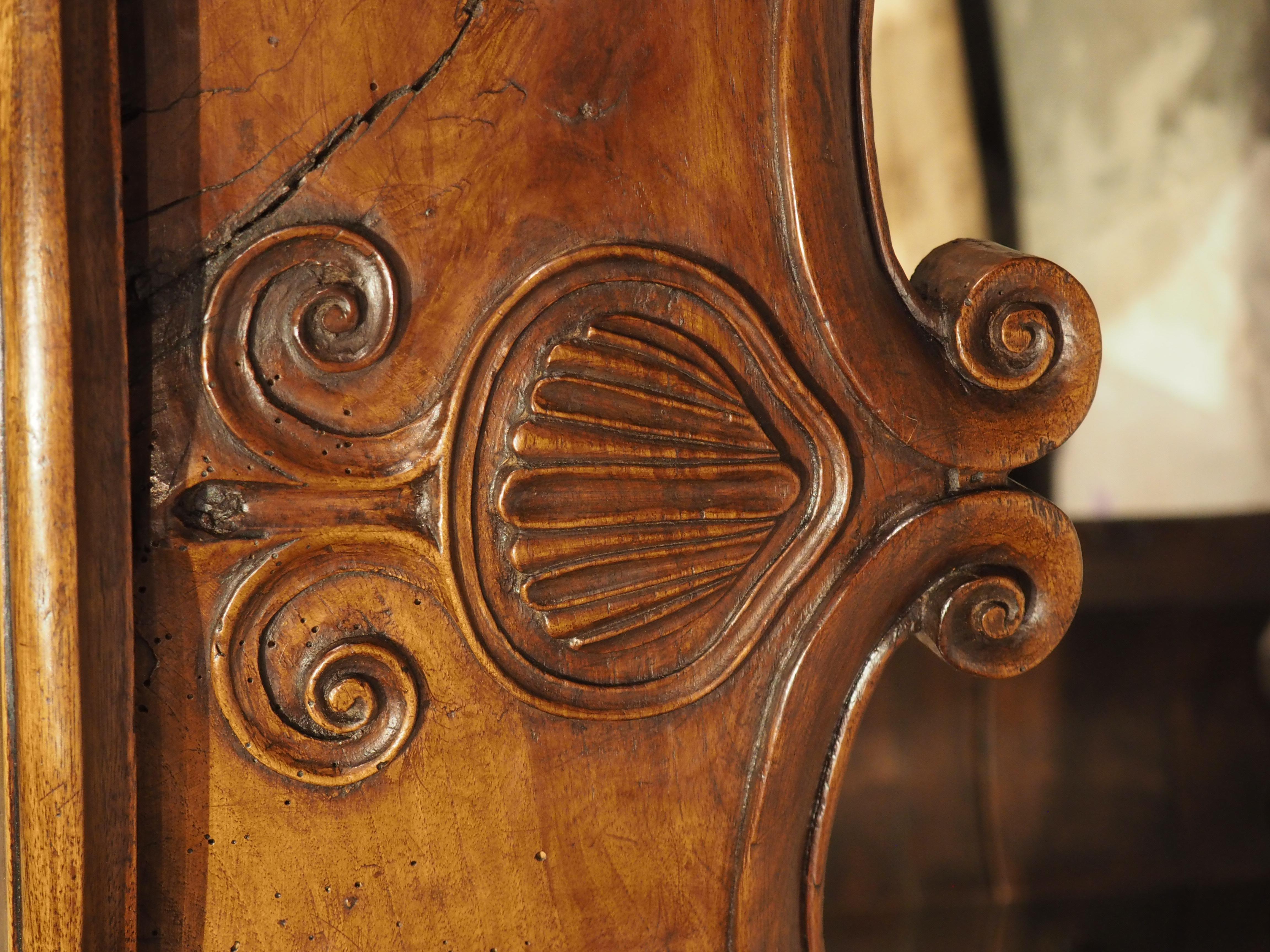 Hand-Carved 18th Century Carved Walnut Fireplace Mantel from Burgundy, France