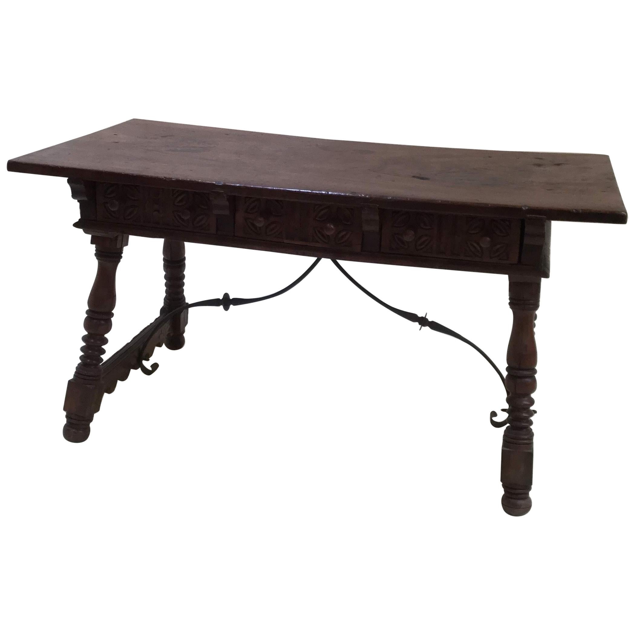 18th Century Carved Walnut Library Table Desk For Sale