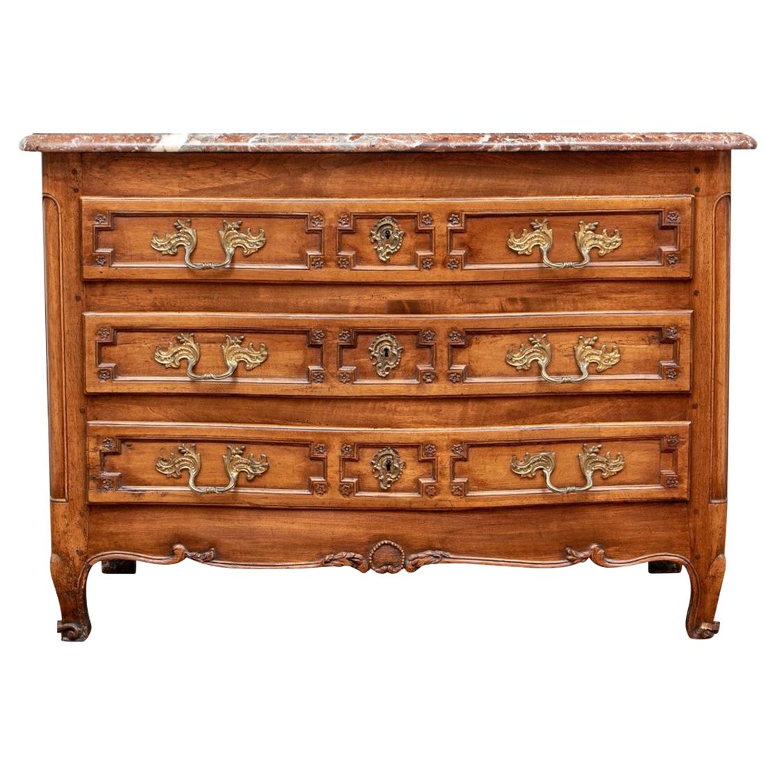 18th Century Carved Walnut Marble-Top Commode For Sale