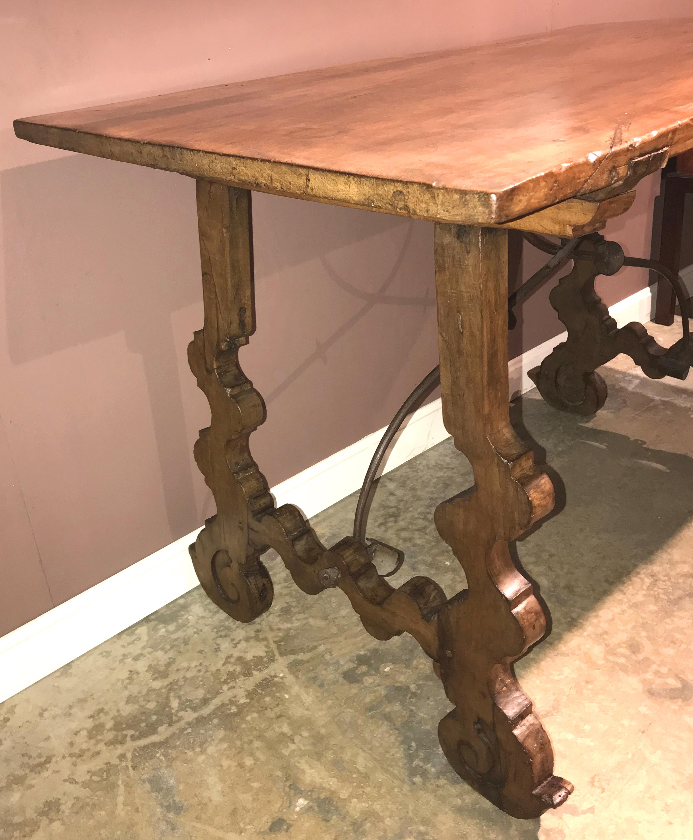 Hand-Carved 18th Century Carved Walnut Spanish Trestle Table