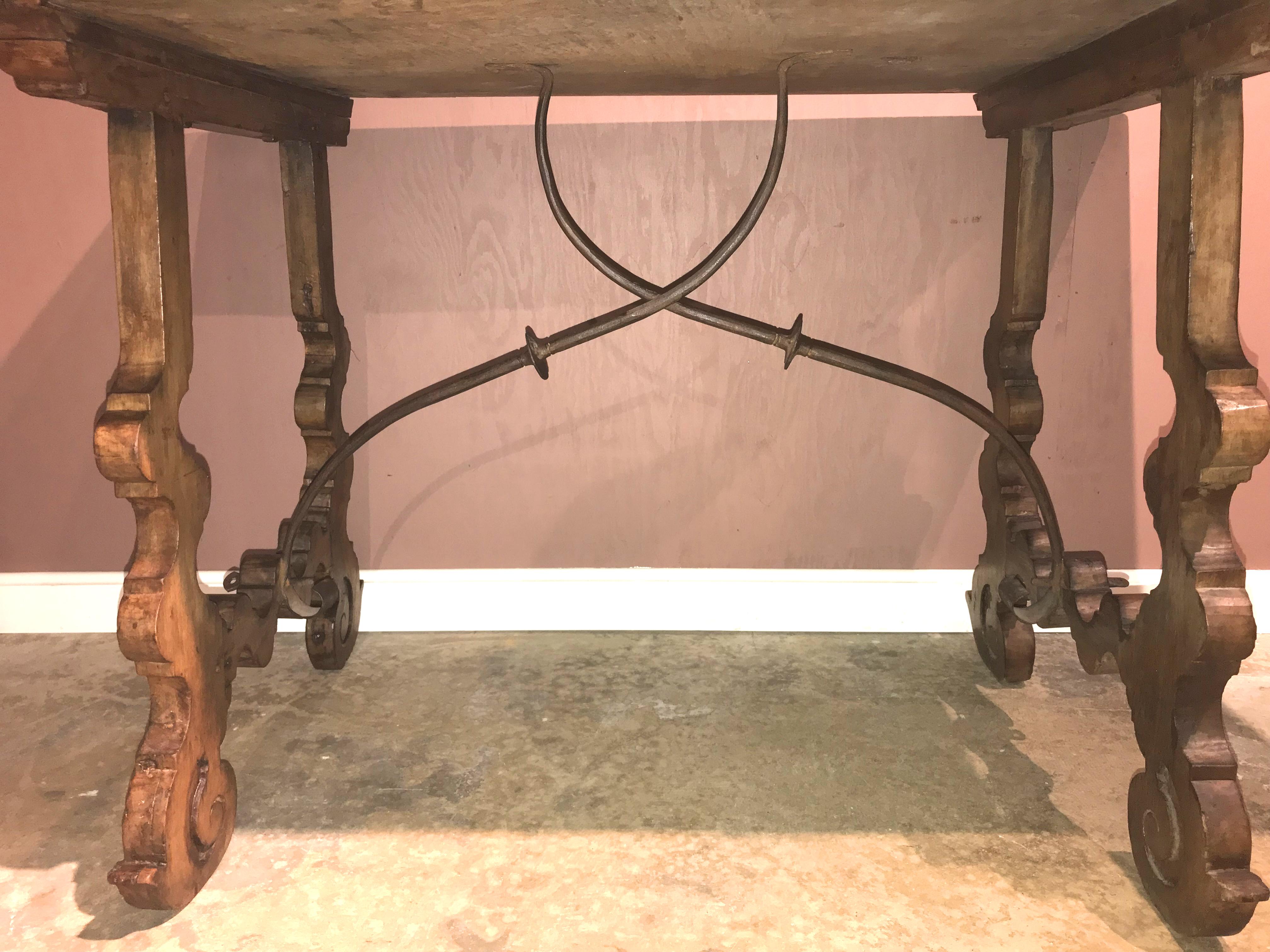 Wrought Iron 18th Century Carved Walnut Spanish Trestle Table