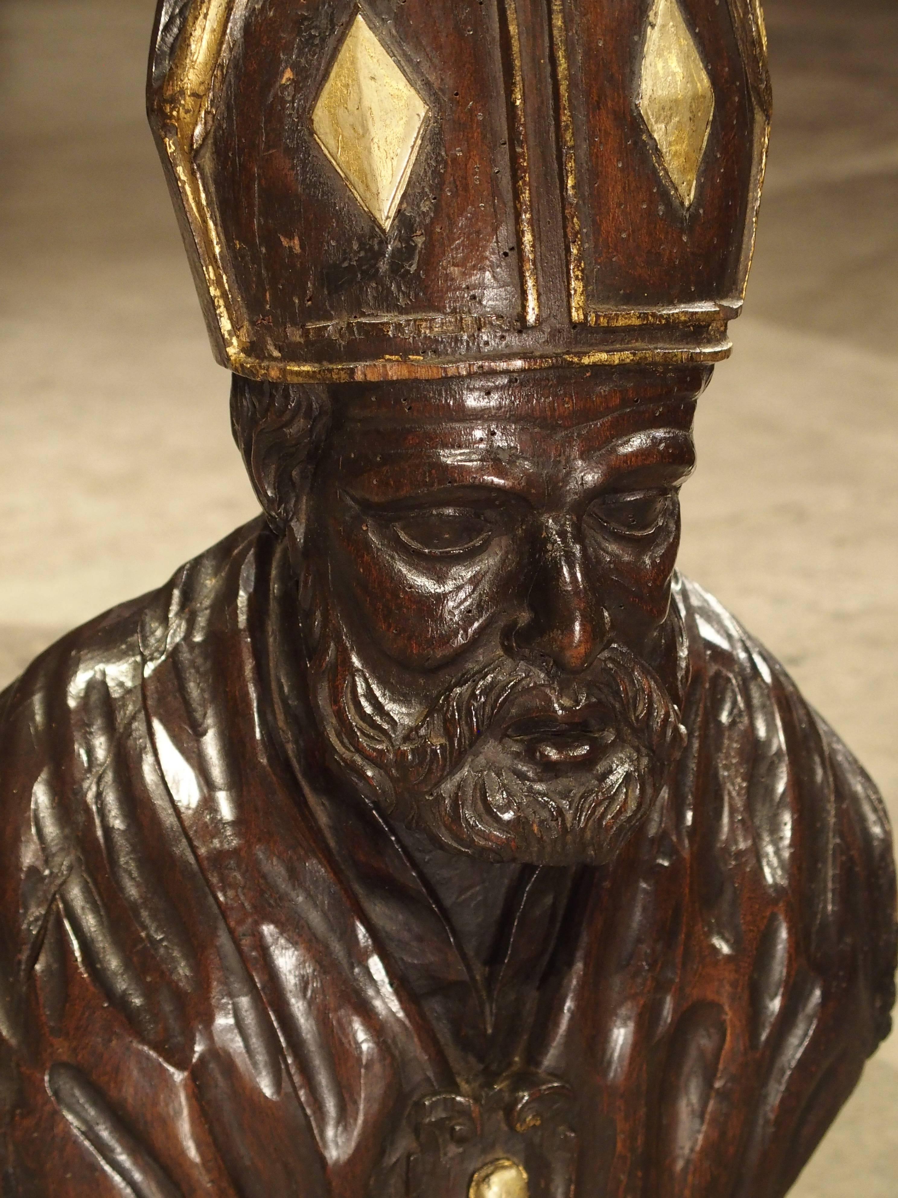 18th Century Carved Walnut Wood Bust of a Bishop 4