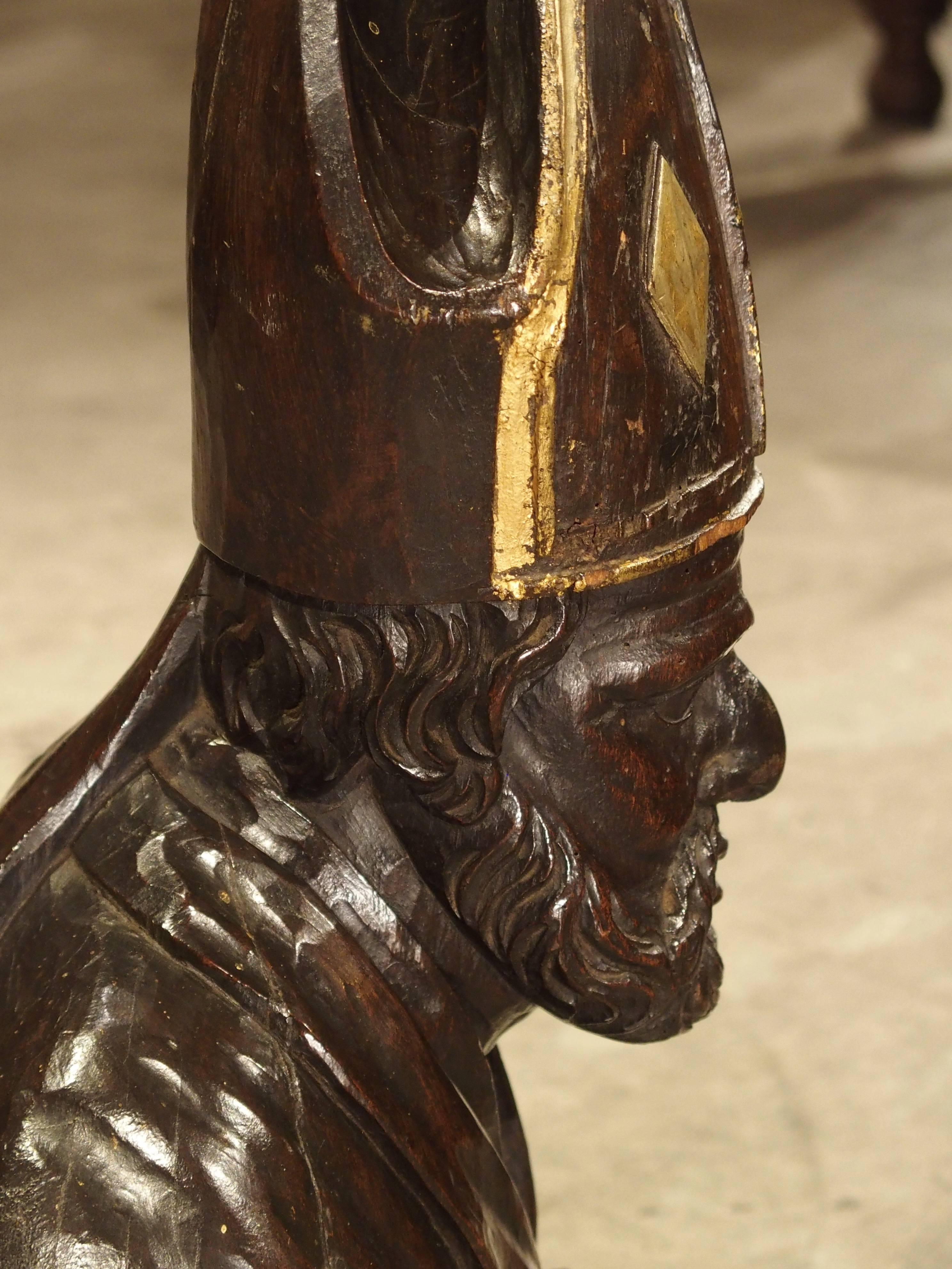 18th Century Carved Walnut Wood Bust of a Bishop 6