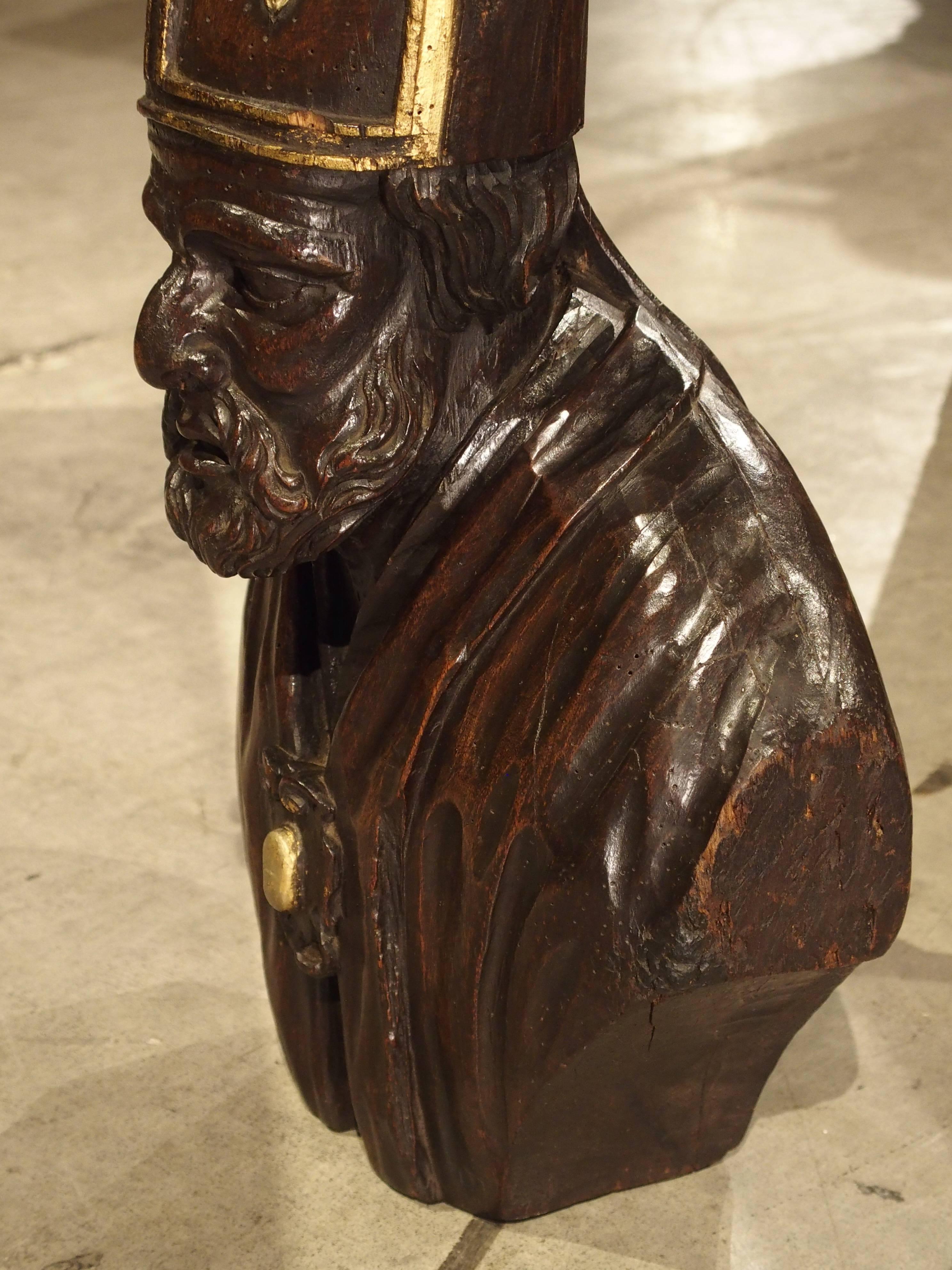 Hand-Carved 18th Century Carved Walnut Wood Bust of a Bishop