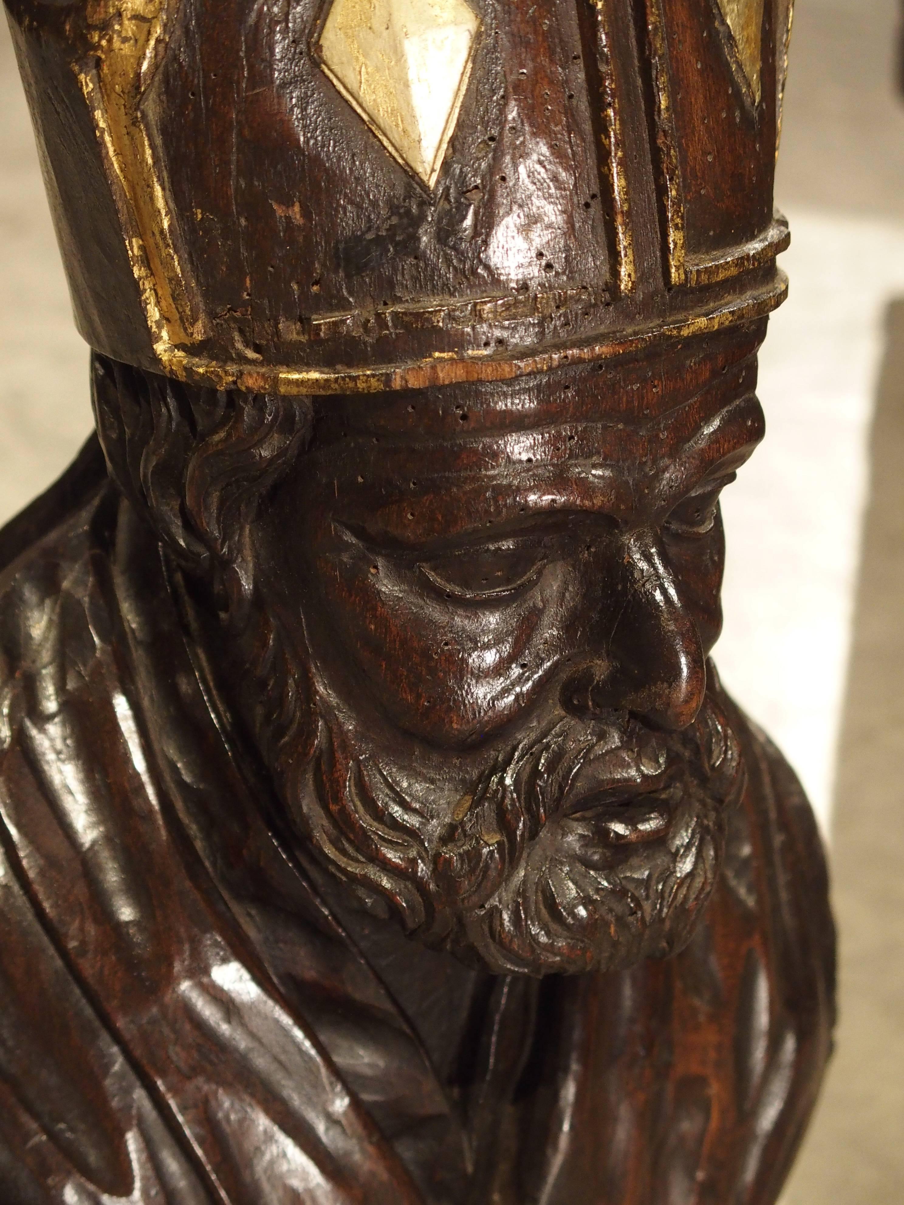 18th Century Carved Walnut Wood Bust of a Bishop 1