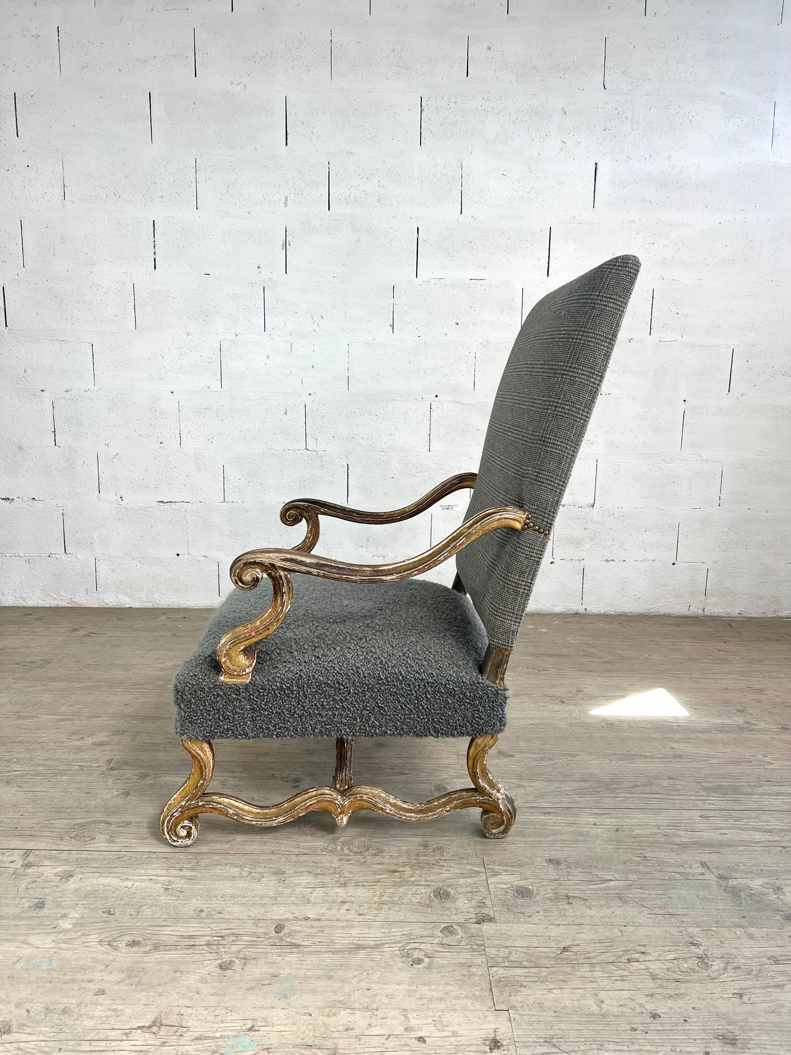 Regency 18th Century Carved Wood Armchair with Original Gilt Patina For Sale