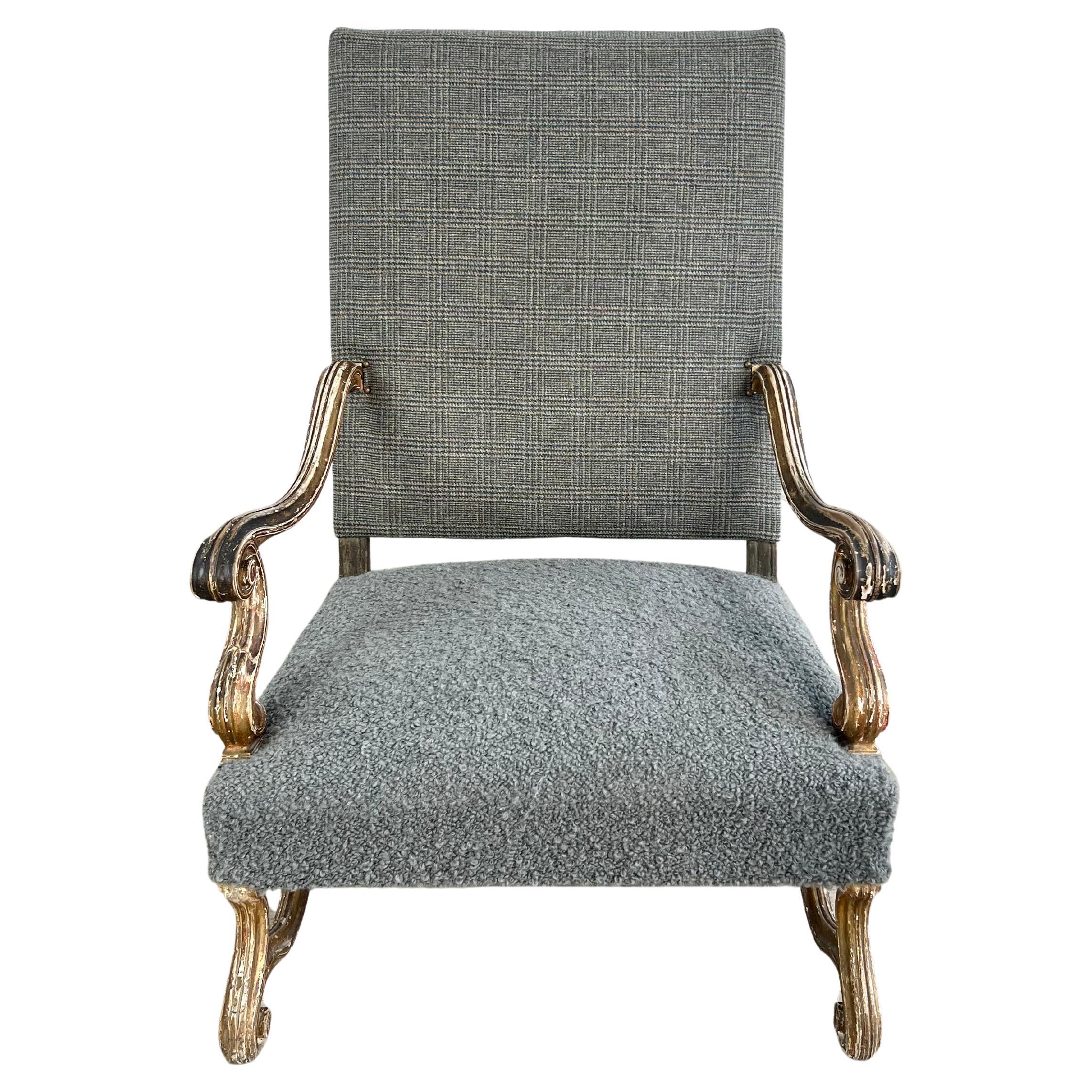 18th Century Carved Wood Armchair with Original Gilt Patina For Sale