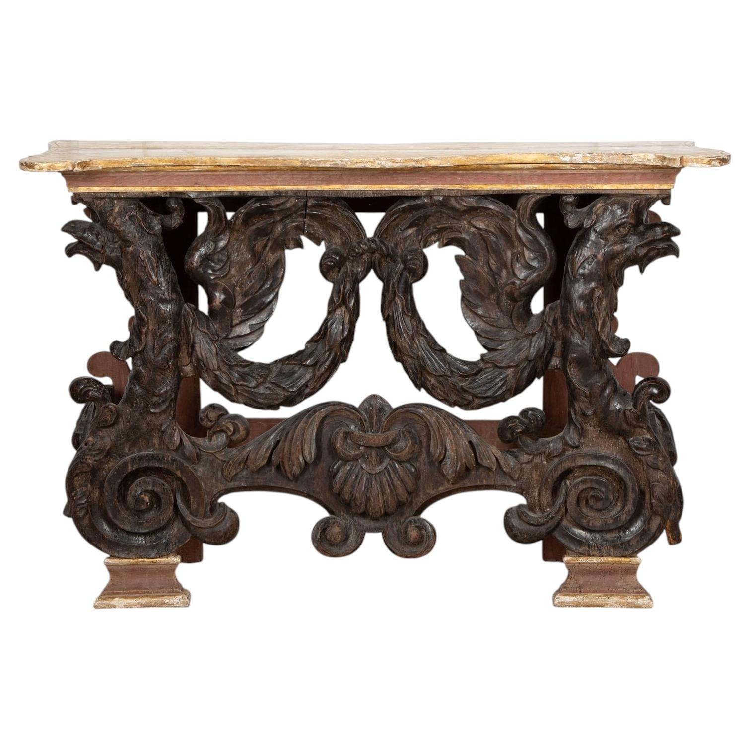 18th Century Carved Wood Console Table