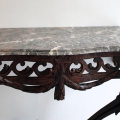 18th Century Carved Wood Console Table With Marble Top