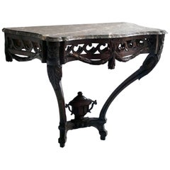 18th Century Carved Wood Console Table With Marble Top