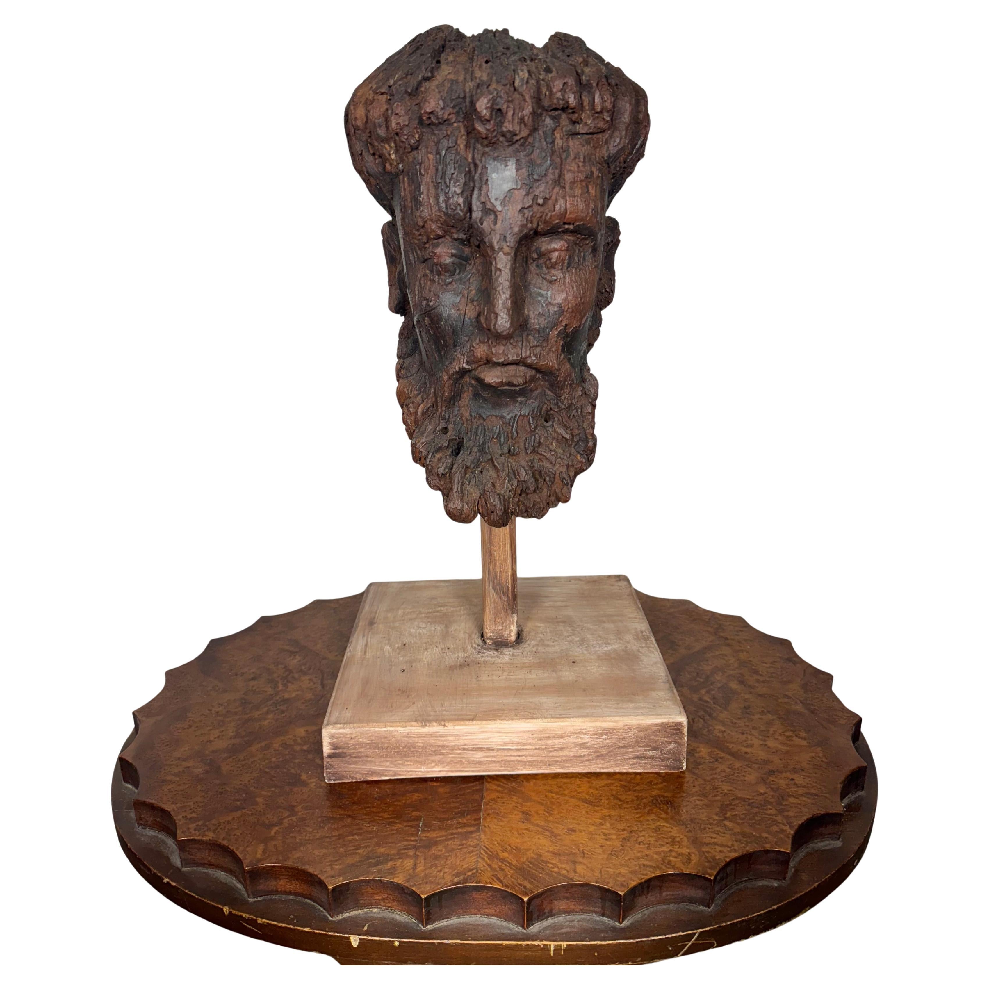 18. Jahrhundert geschnitzte Wood Wood Büste (Kopf). Spanien