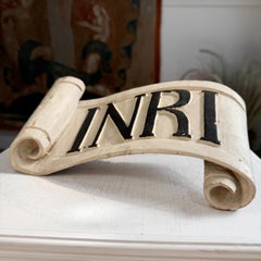 18th Century Carved Wood INRI Scroll Jesus of Nazareth King of the Jews