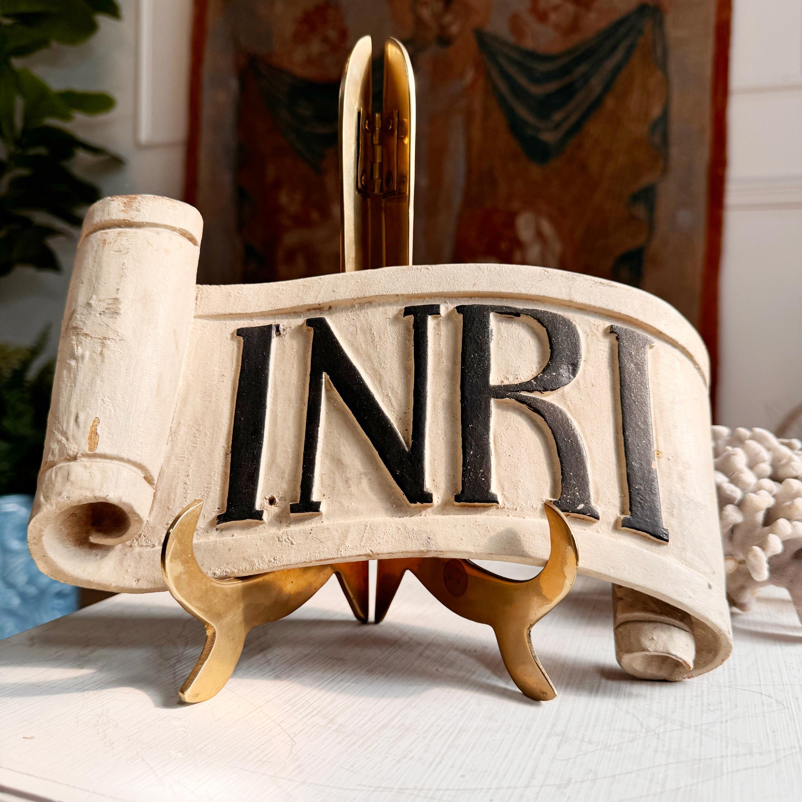 Bois Scroll INRI du 18ème siècle Jésus de Nazareth Roi des Juifs en vente
