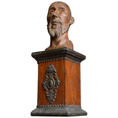 18th Century Carved Wood Santos Head