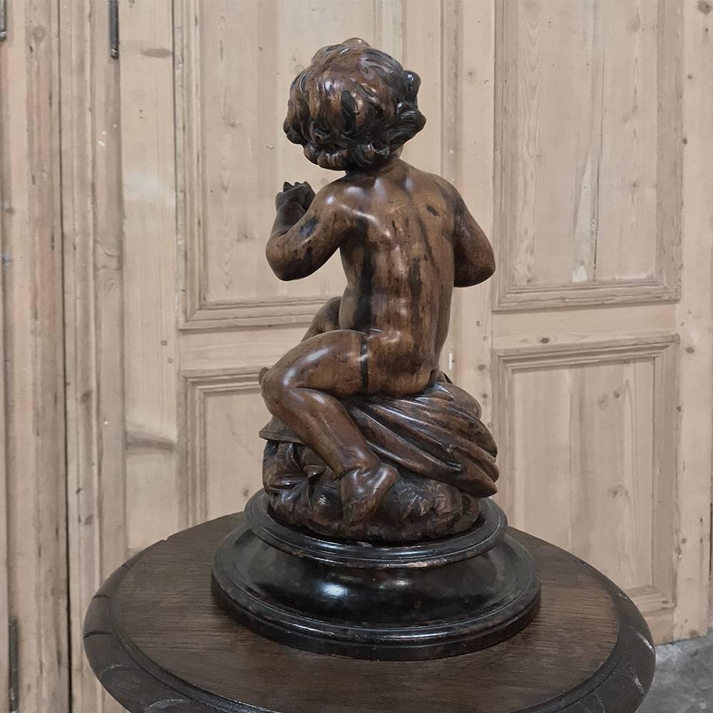 18th Century Hand Carved Wood Statue of a Little Boy For Sale 3