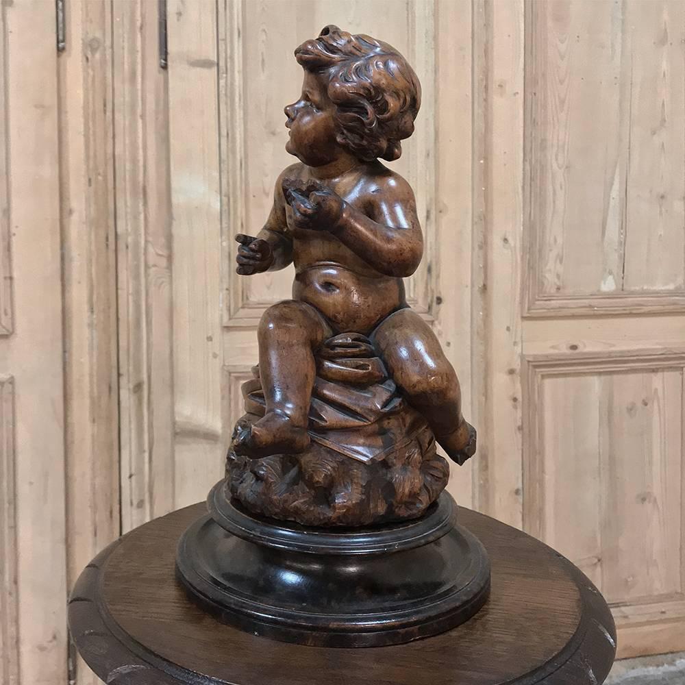 18th Century Hand Carved Wood Statue of a Little Boy For Sale 1