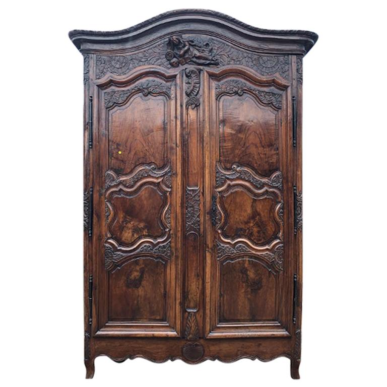 18th Century Louis XV French Provincial Carved Armoire or Wardrobe France 1700s 