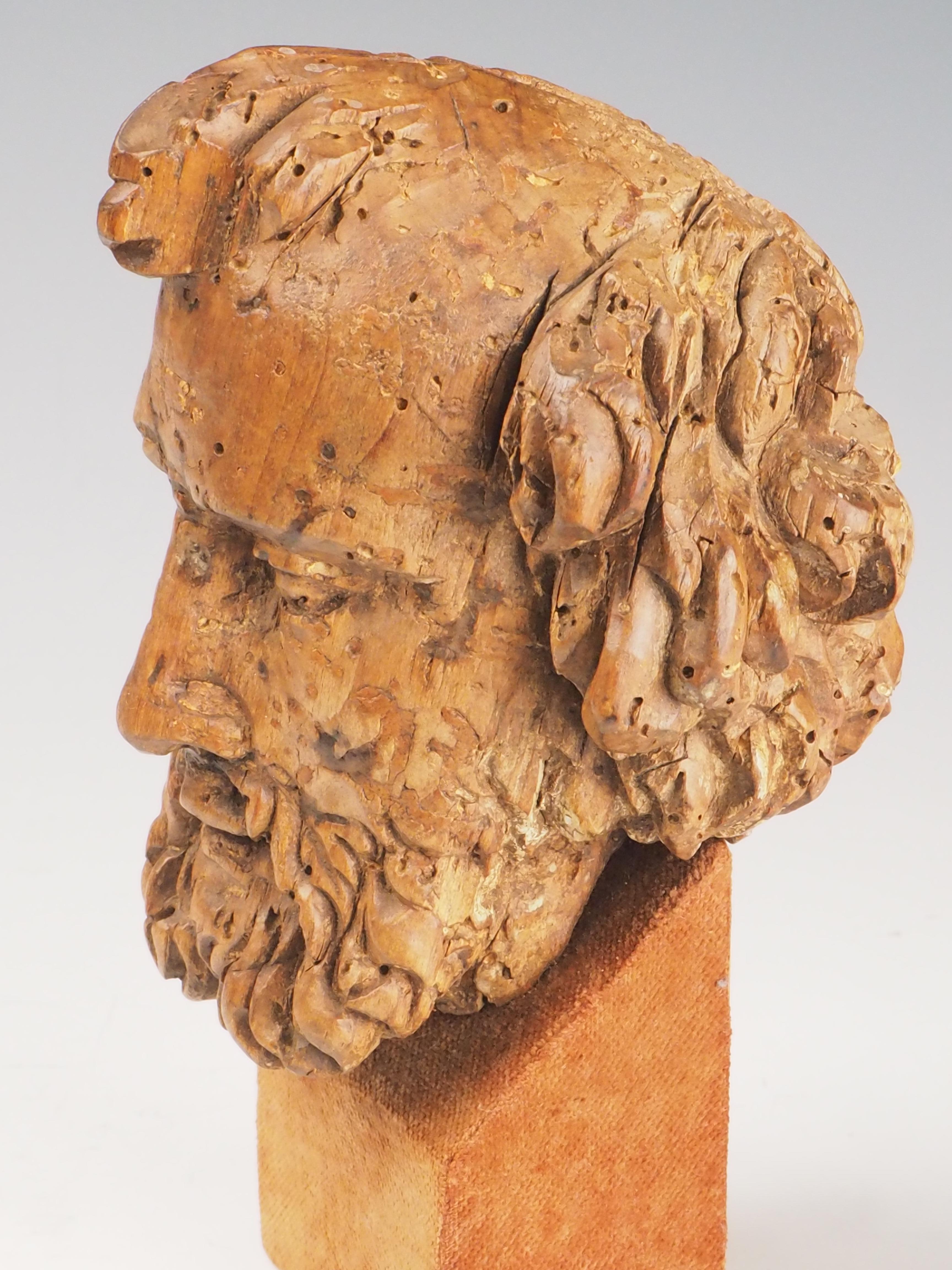 Testa di filosofo intagliata in legno del XVIII secolo / Figura religiosa in vendita 6