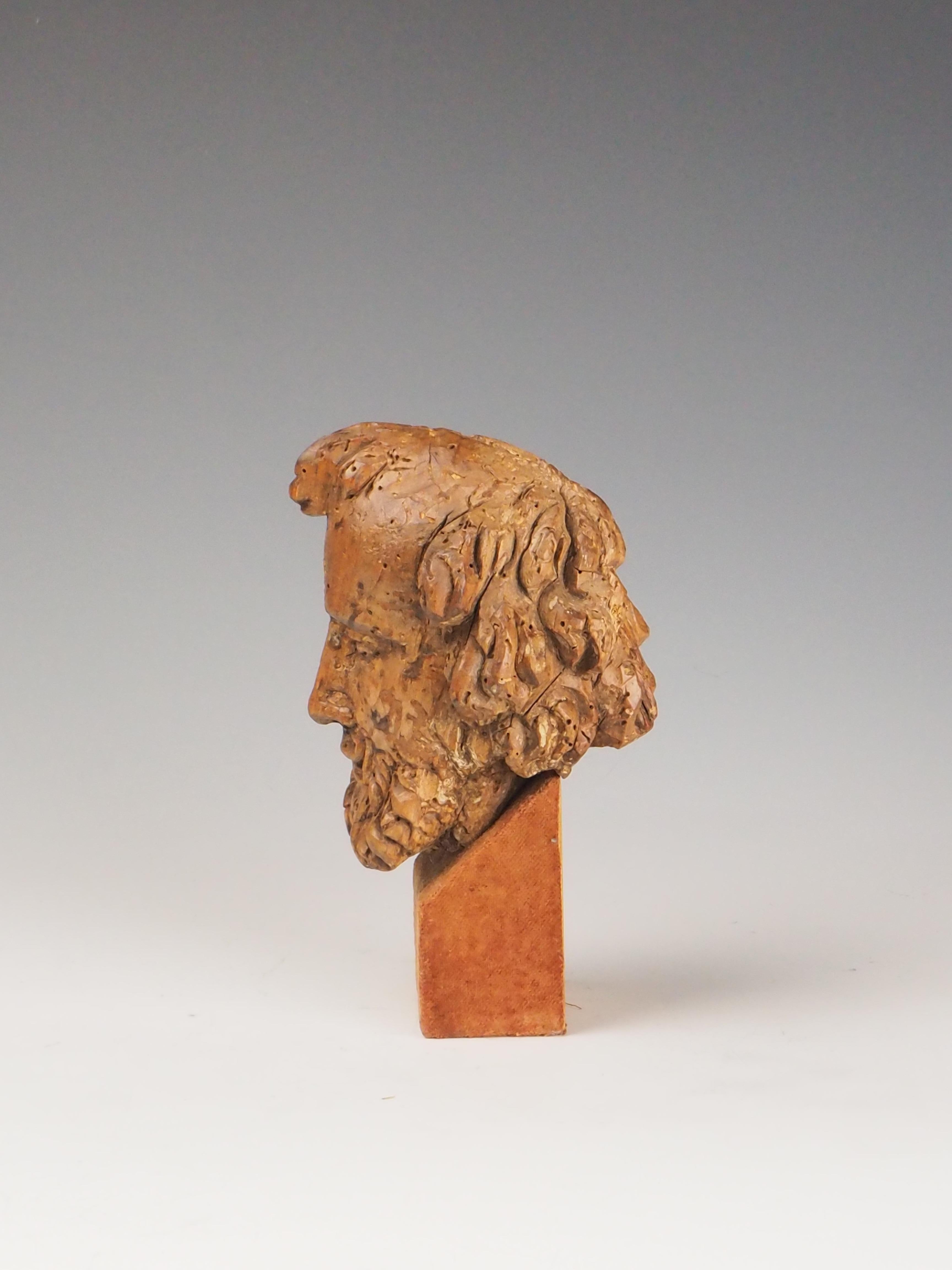 Fino al XVIII secolo Testa di filosofo intagliata in legno del XVIII secolo / Figura religiosa in vendita