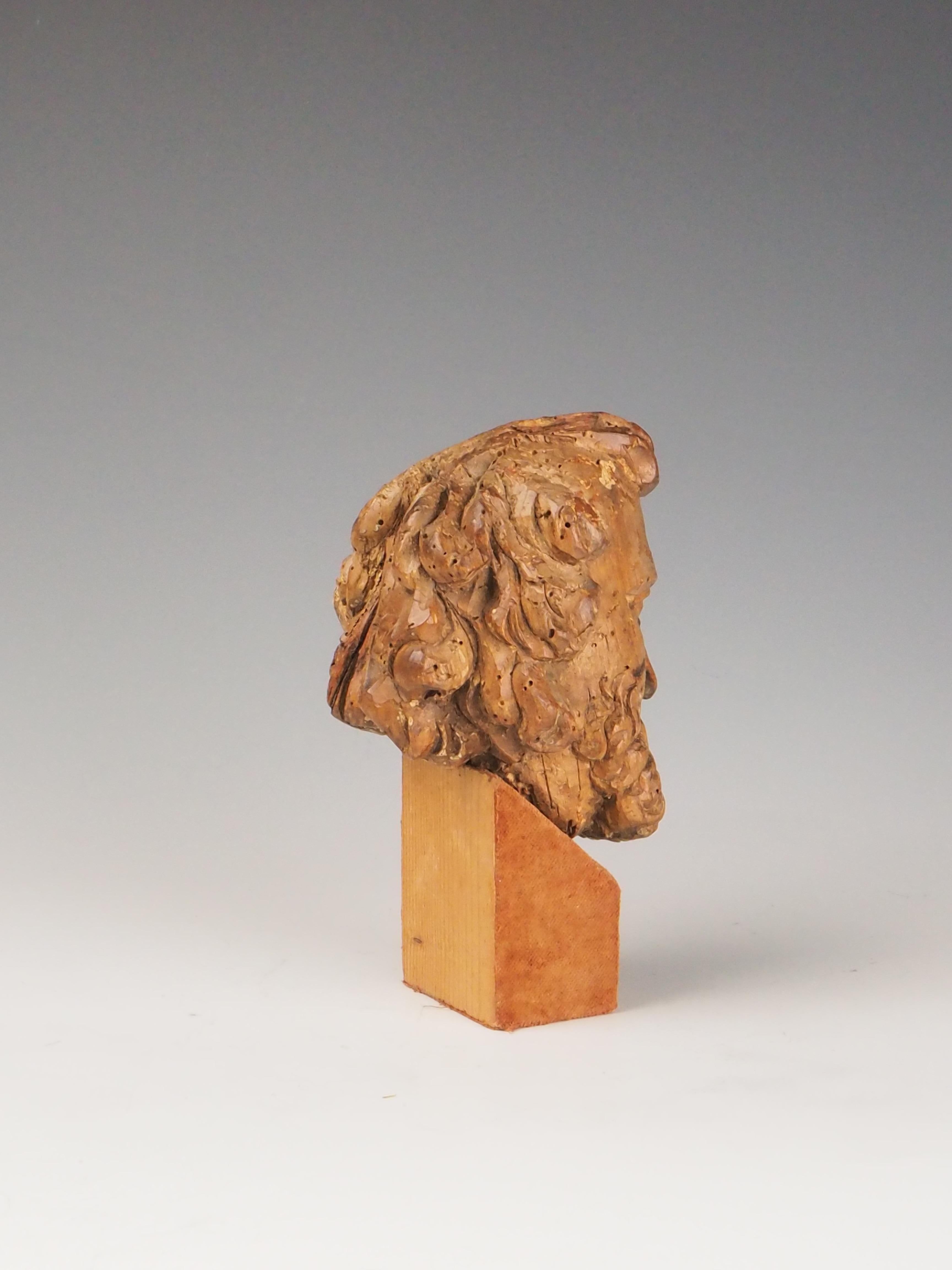 Testa di filosofo intagliata in legno del XVIII secolo / Figura religiosa in vendita 1