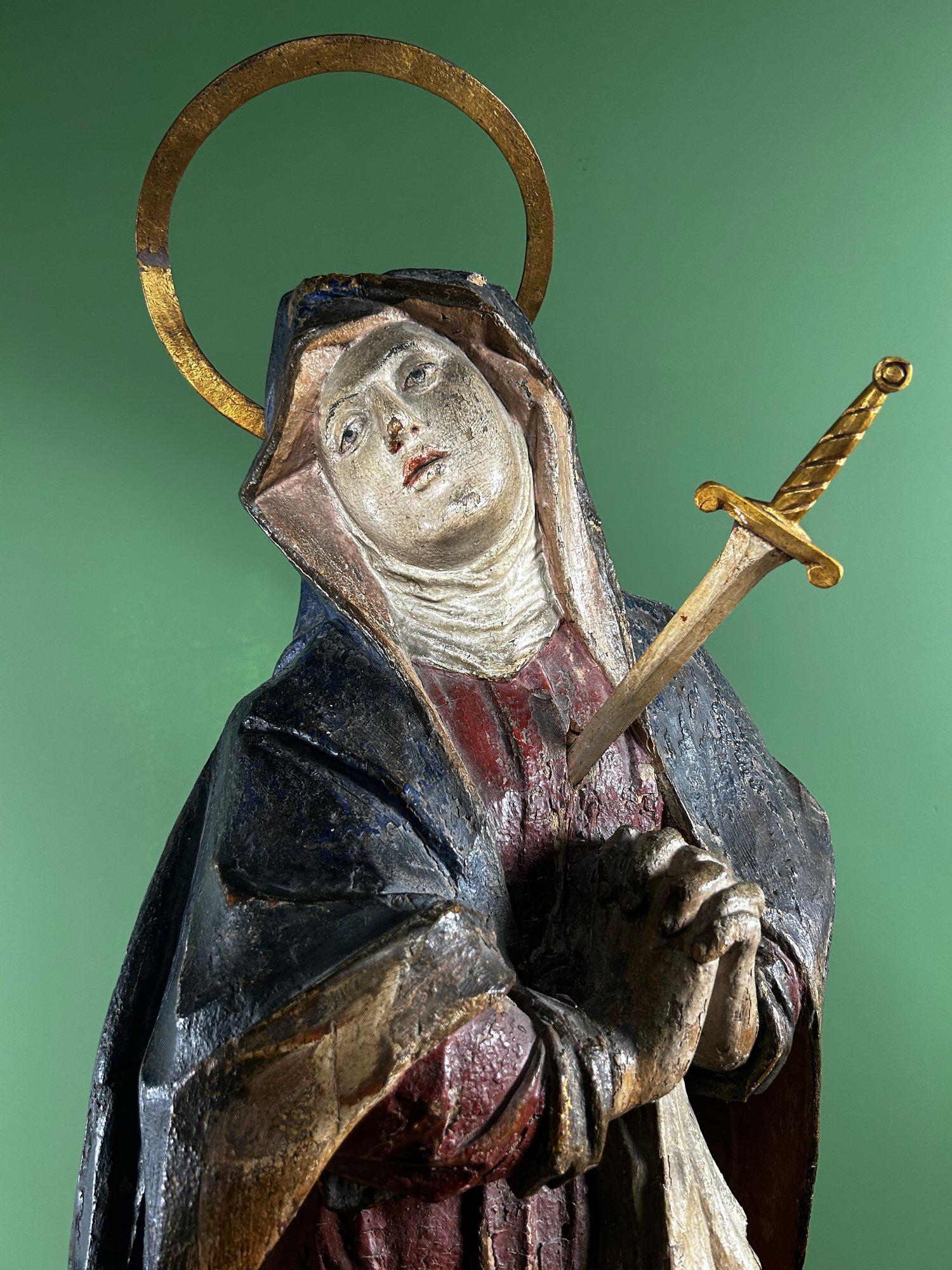 18th Century Carved Wooden Mater Dolorosa (Our Lady of Sorrows) Statue Sculpture en vente 4