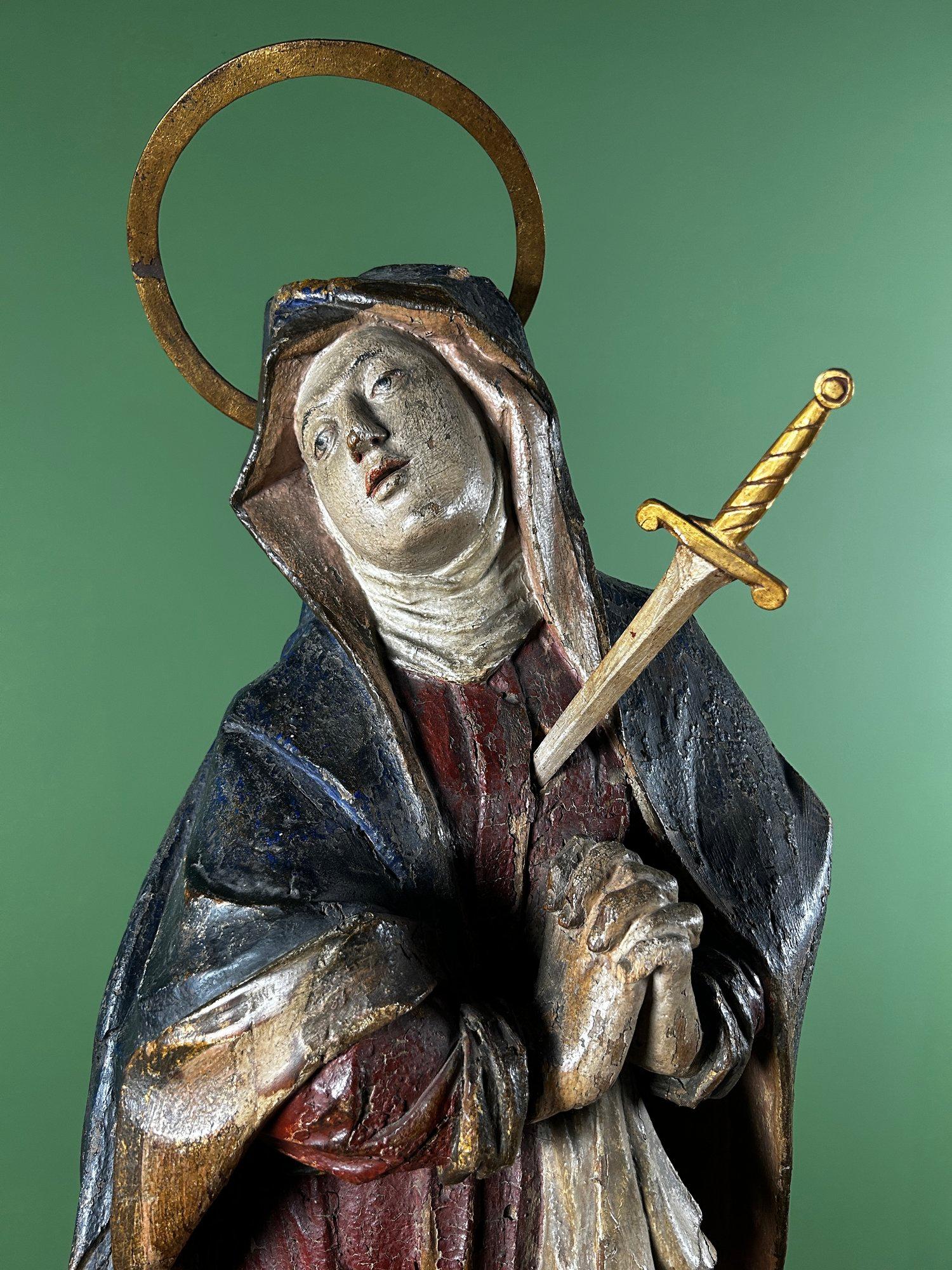 18th Century Carved Wooden Mater Dolorosa (Our Lady of Sorrows) Statue Sculpture en vente 7