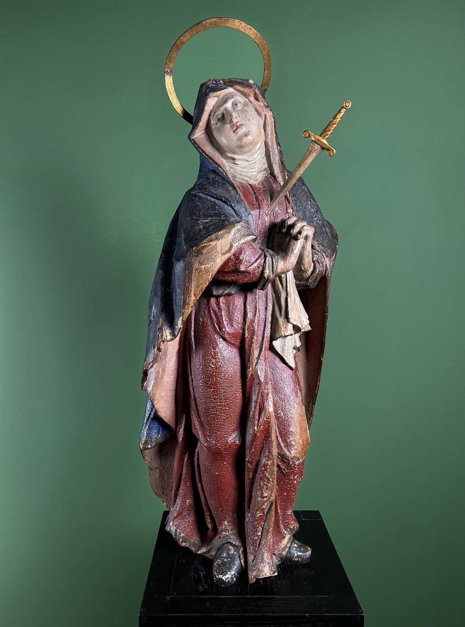18th Century Carved Wooden Mater Dolorosa (Our Lady of Sorrows) Statue Sculpture en vente 12