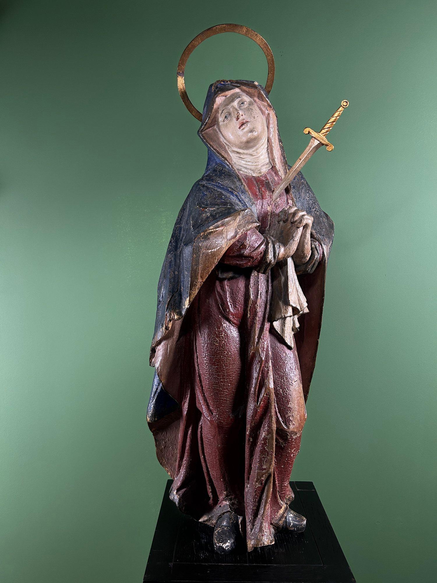 Baroque 18th Century Carved Wooden Mater Dolorosa (Our Lady of Sorrows) Statue Sculpture en vente