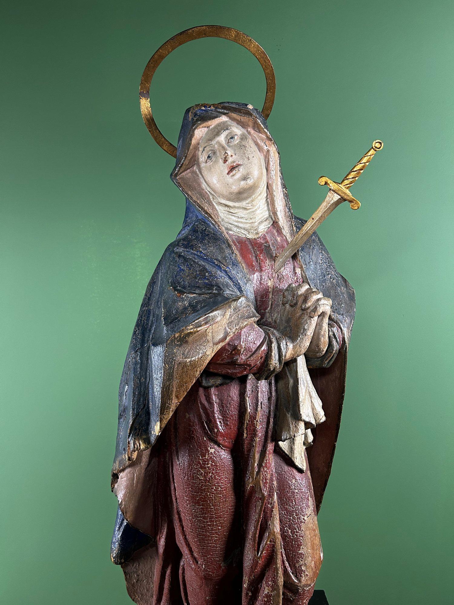 Autrichien 18th Century Carved Wooden Mater Dolorosa (Our Lady of Sorrows) Statue Sculpture en vente