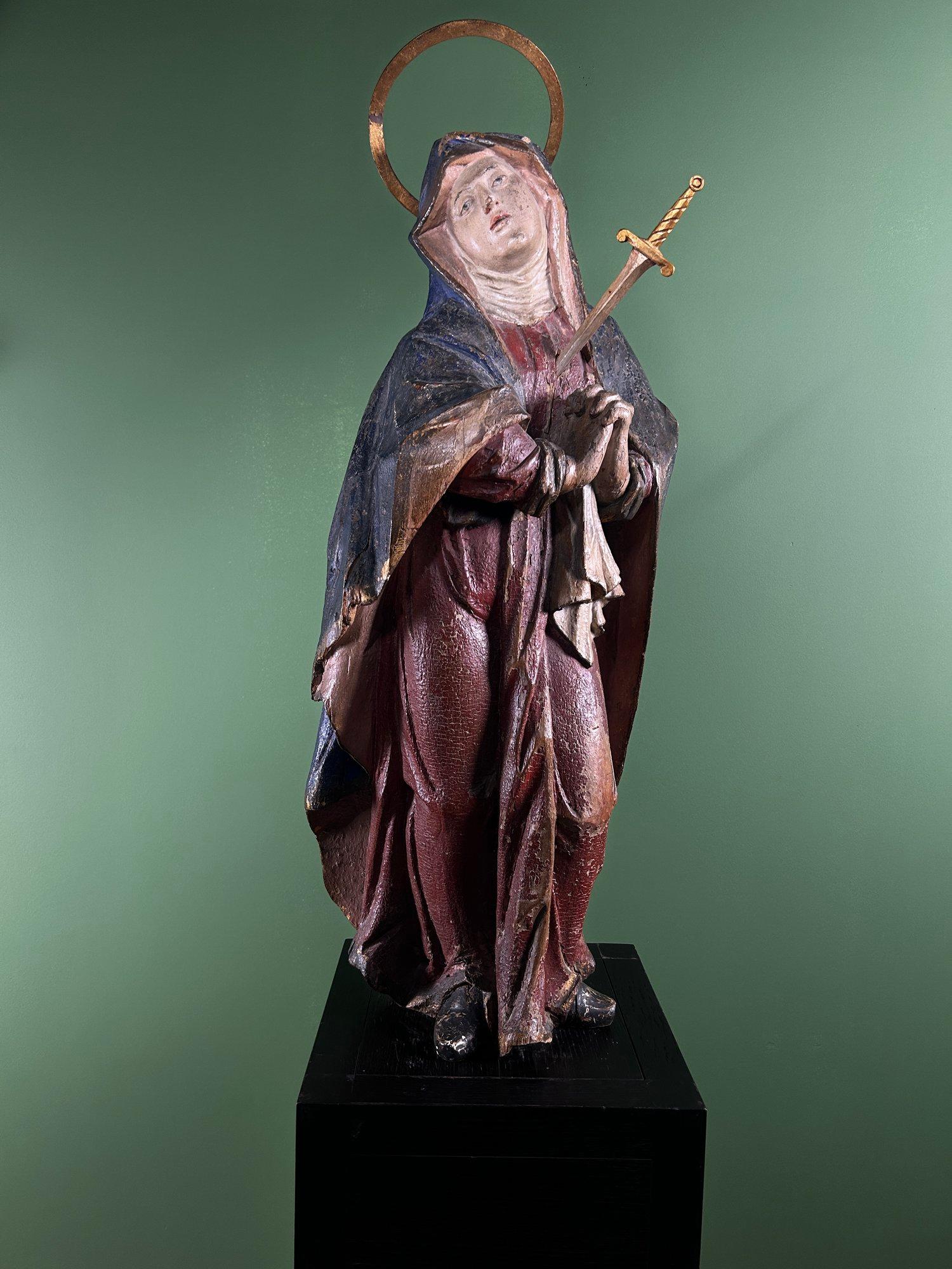 Sculpté 18th Century Carved Wooden Mater Dolorosa (Our Lady of Sorrows) Statue Sculpture en vente