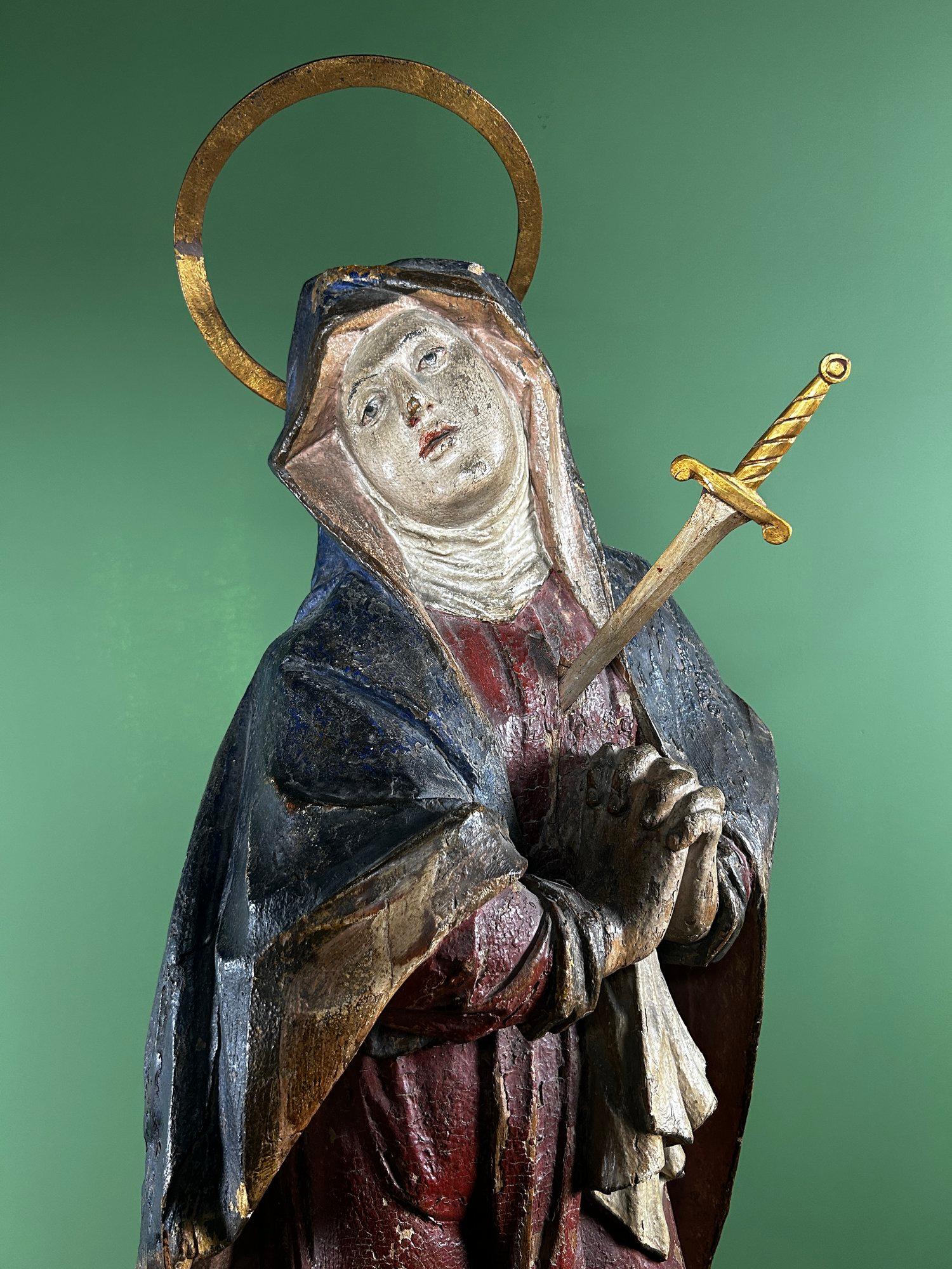 18th Century Carved Wooden Mater Dolorosa (Our Lady of Sorrows) Statue Sculpture Bon état - En vente à London, GB