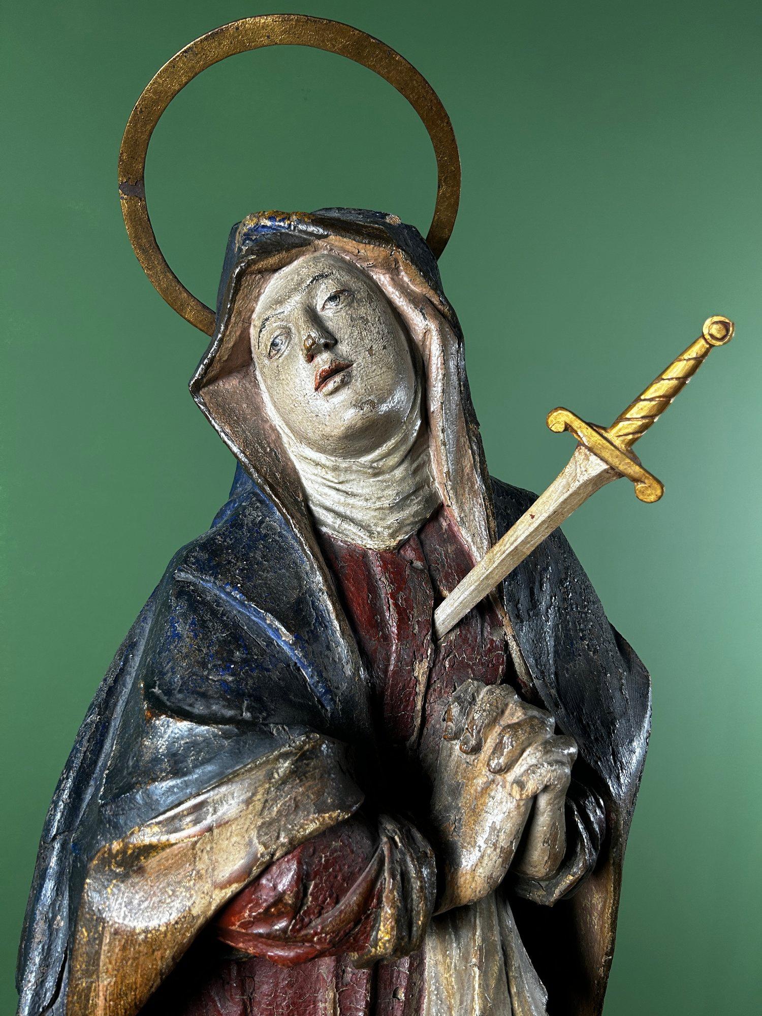18th Century Carved Wooden Mater Dolorosa (Our Lady of Sorrows) Statue Sculpture en vente 1