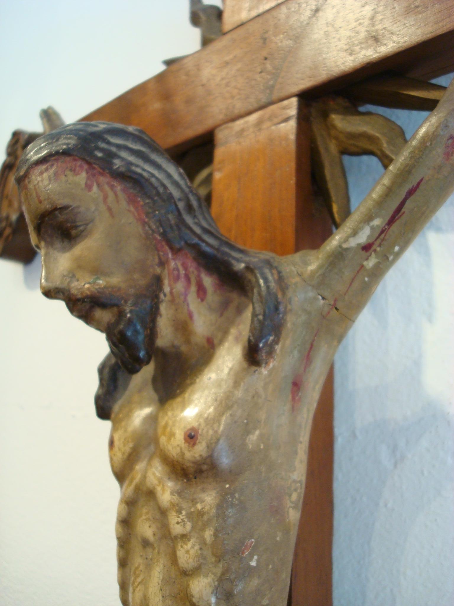 Geschnitzter Holz, der Christus auf dem Kreuz repräsentiert, Volkskunst des 18. Jahrhunderts im Angebot 8