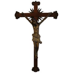 18th Century Carved Wooden Representing Christ on the Cross Folk Art