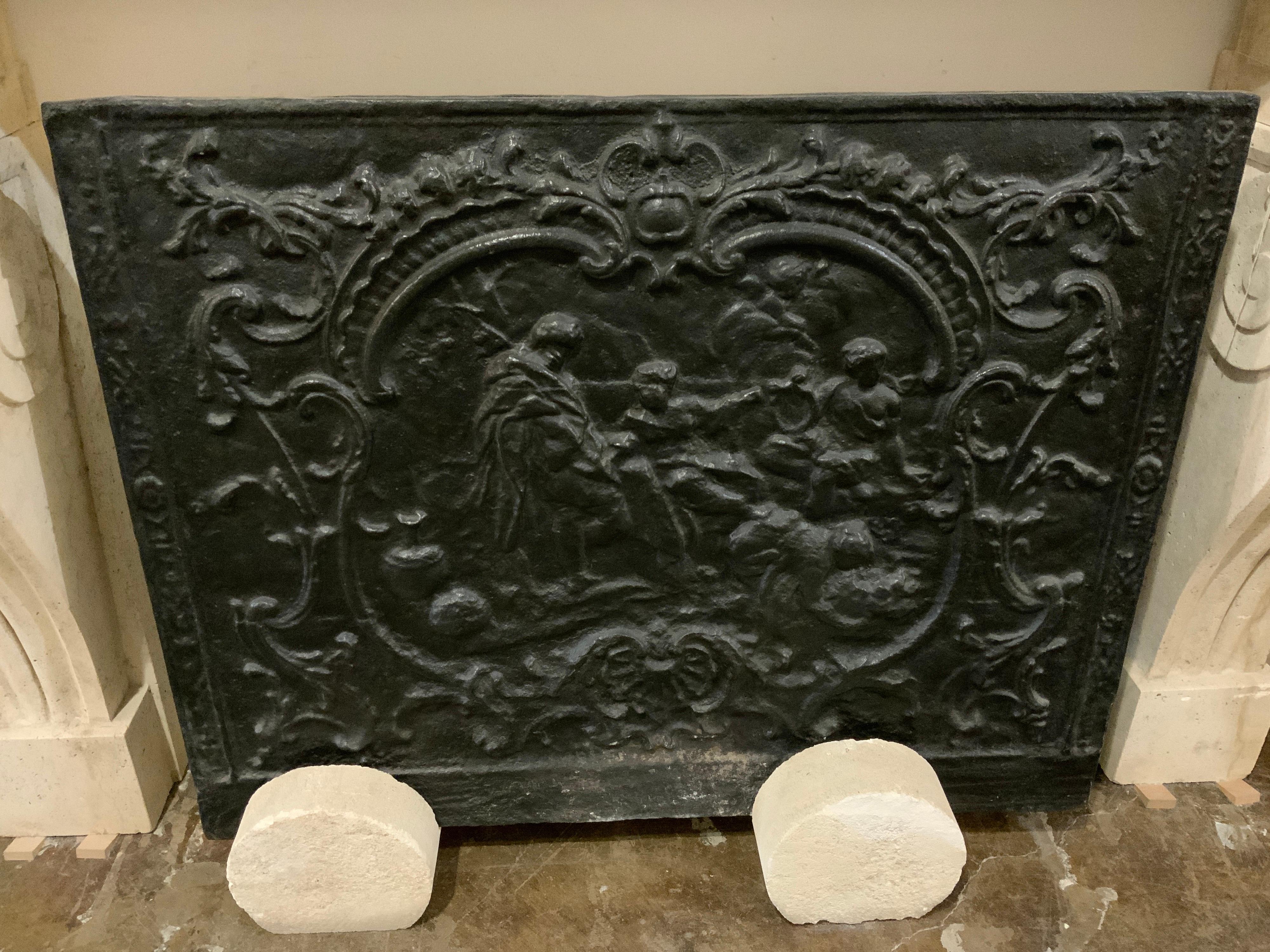 French 18th Century Cast Iron Fireback from France For Sale