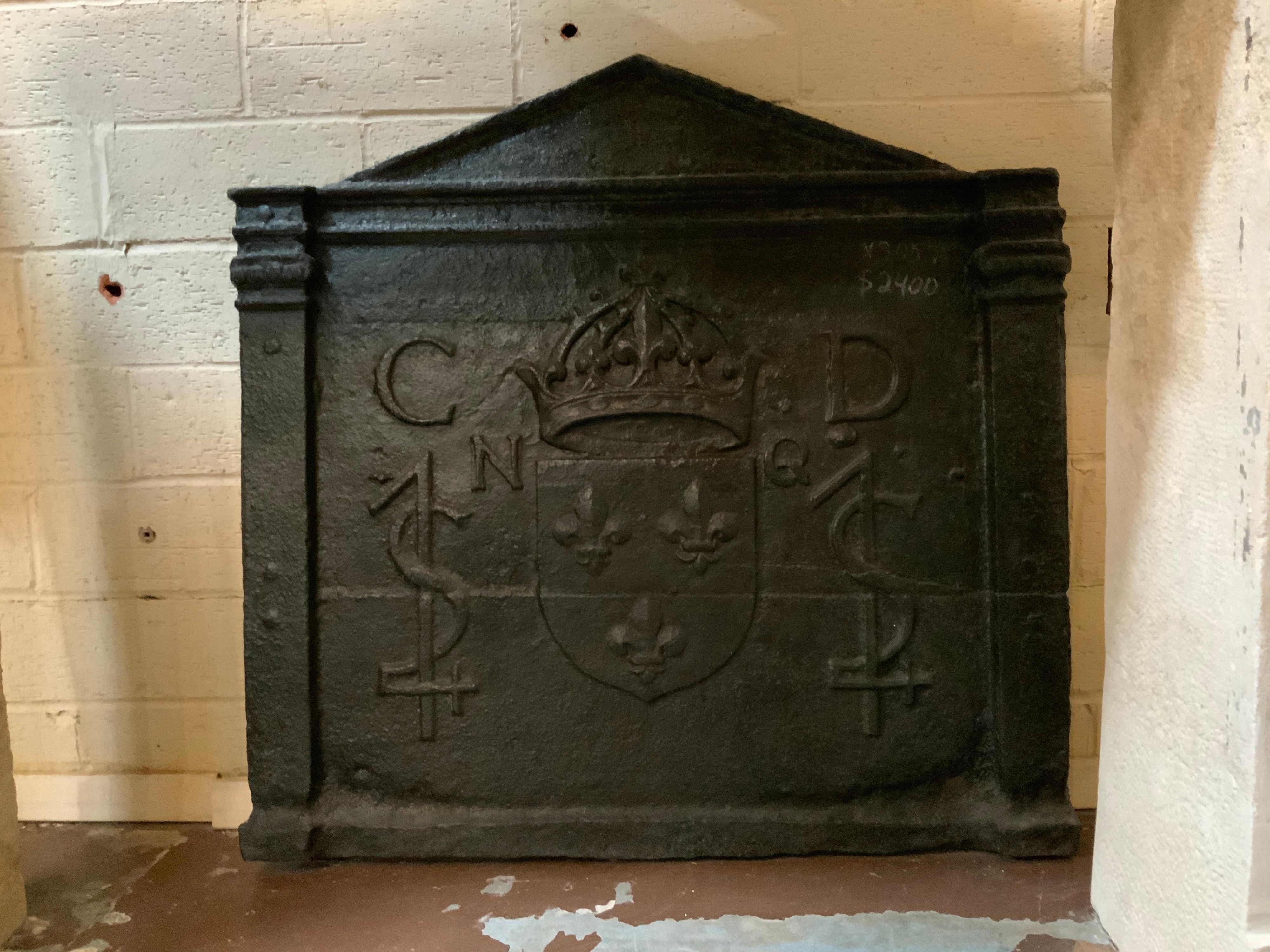 French 18th Century Cast Iron Fireback from France For Sale
