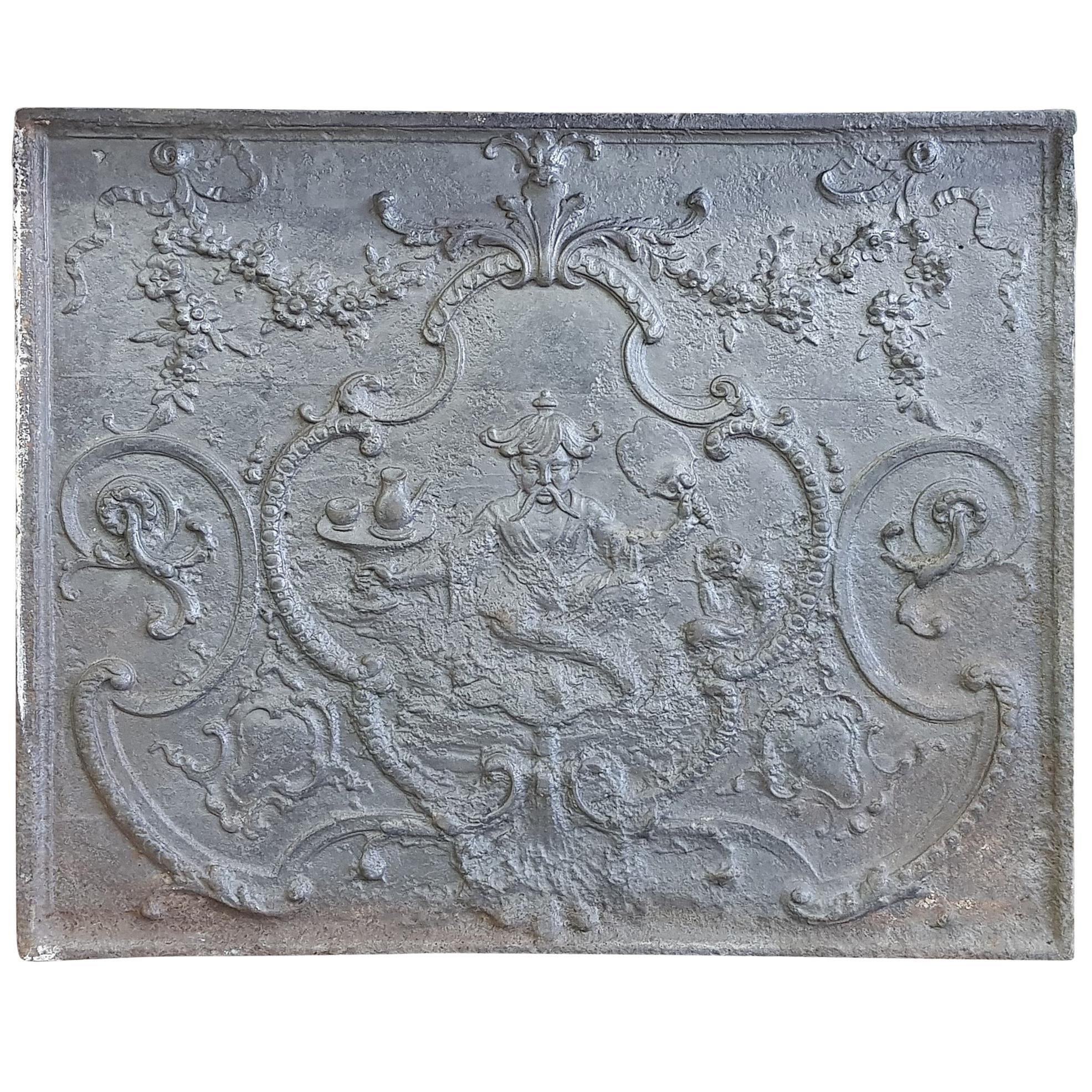 18th Century Cast Iron Fireback with Chinoiseries For Sale