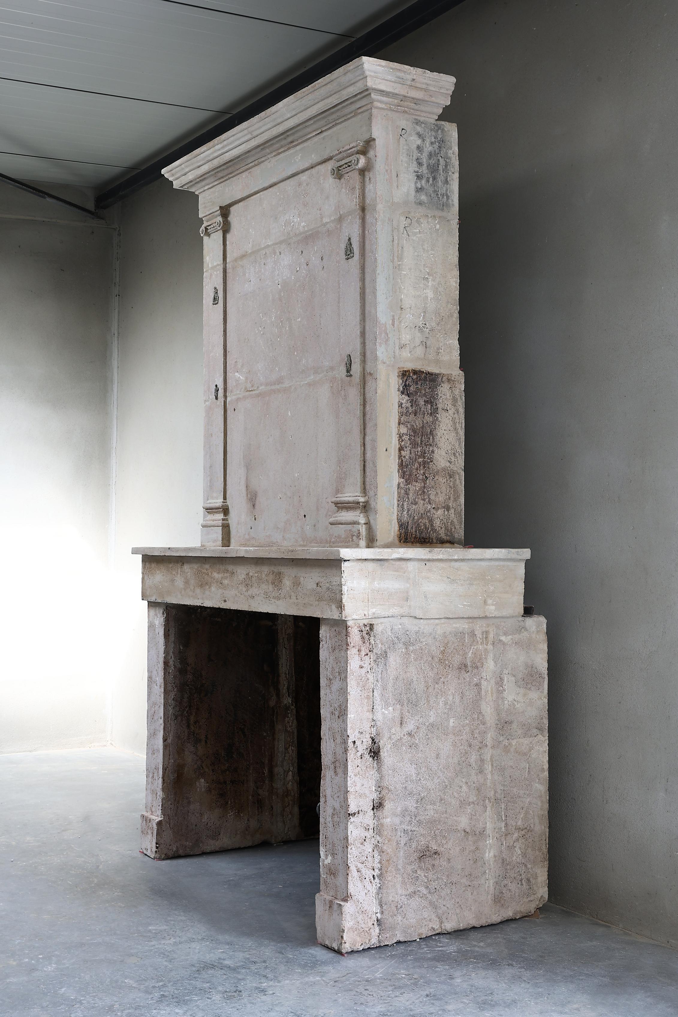 18th Century and Earlier 18th Century Castle Fireplace of French Limestone in Style of Louis XIII