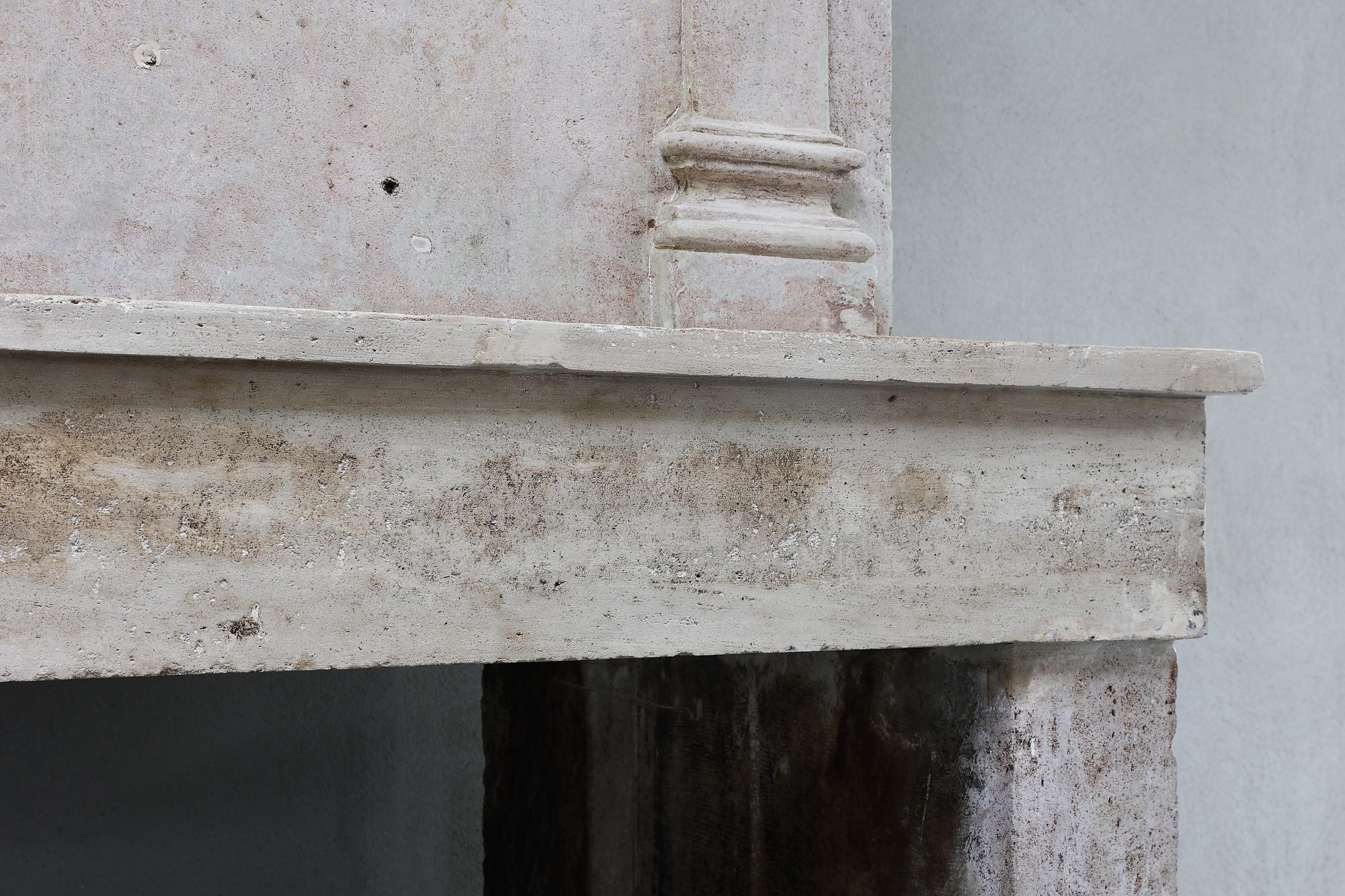 18th Century Castle Fireplace of French Limestone in Style of Louis XIII 2