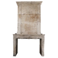 18th Century Castle Fireplace of French Limestone is Style of Louis XV