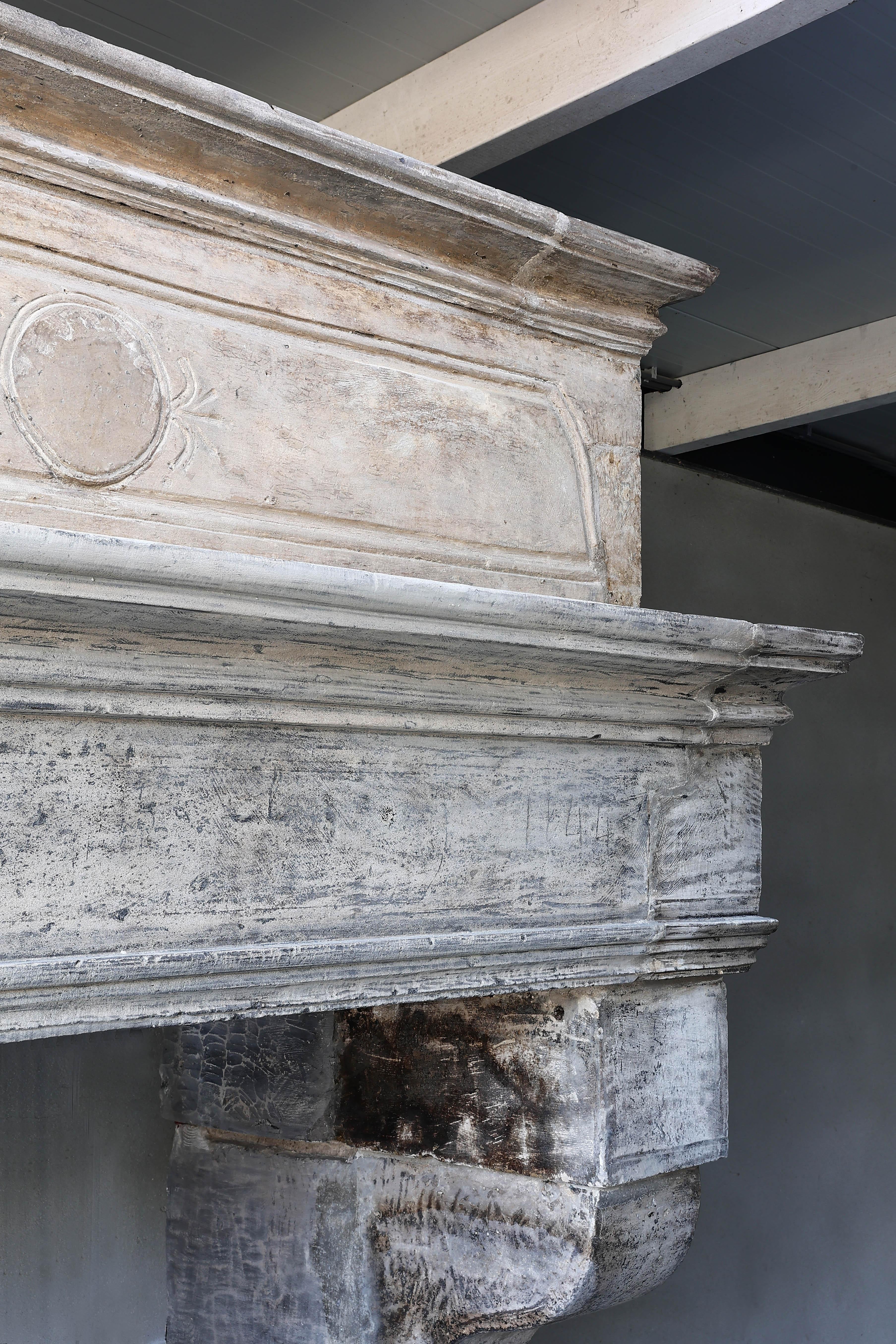 18th Century Castle Fireplace with Trumeau of French Limestone, Louis XIII 3