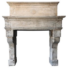 18th Century Castle Fireplace with Trumeau of French Limestone, Louis XIII