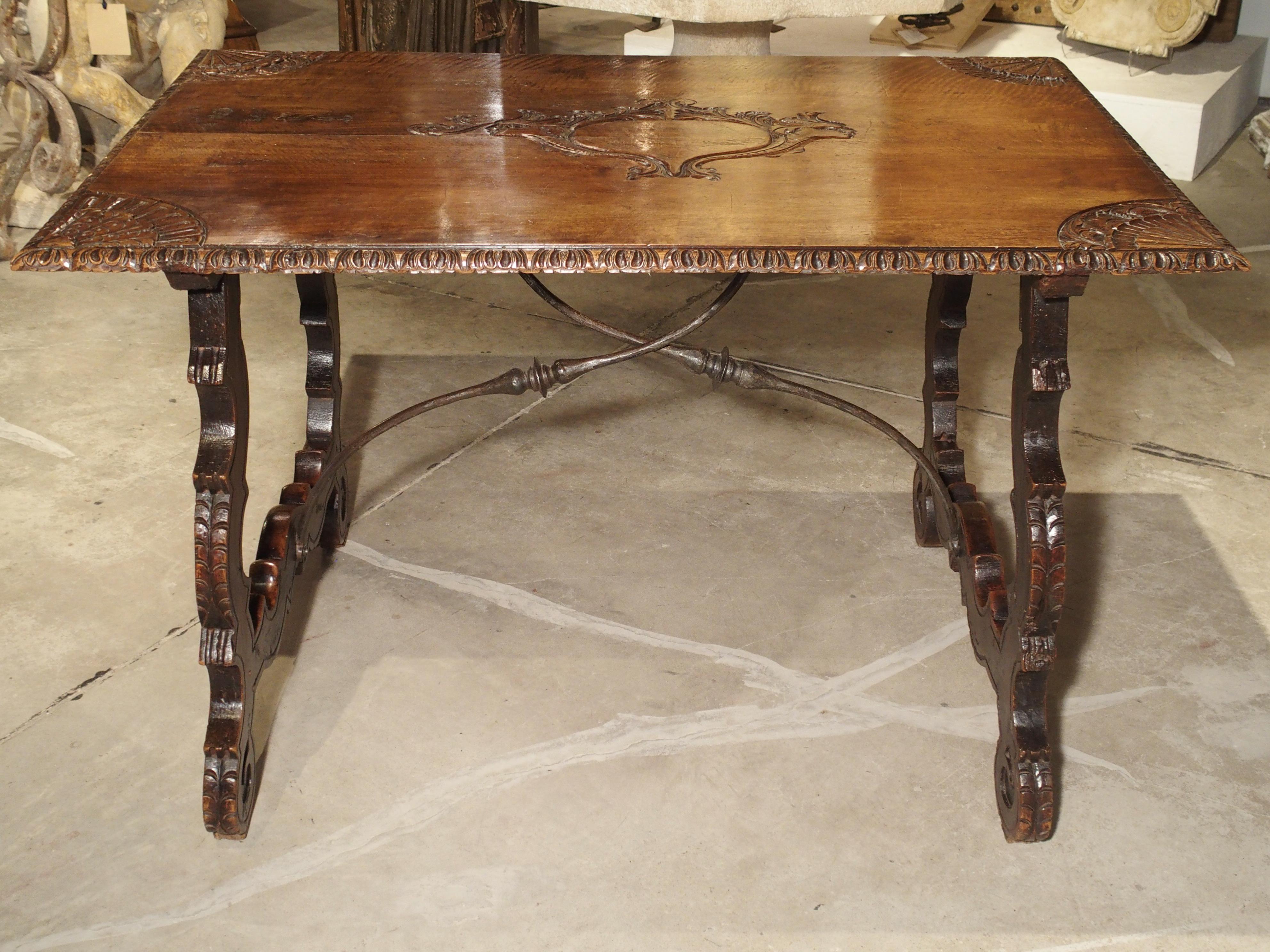 Wrought Iron 18th Century Catalan Table with Forged Iron Stretchers