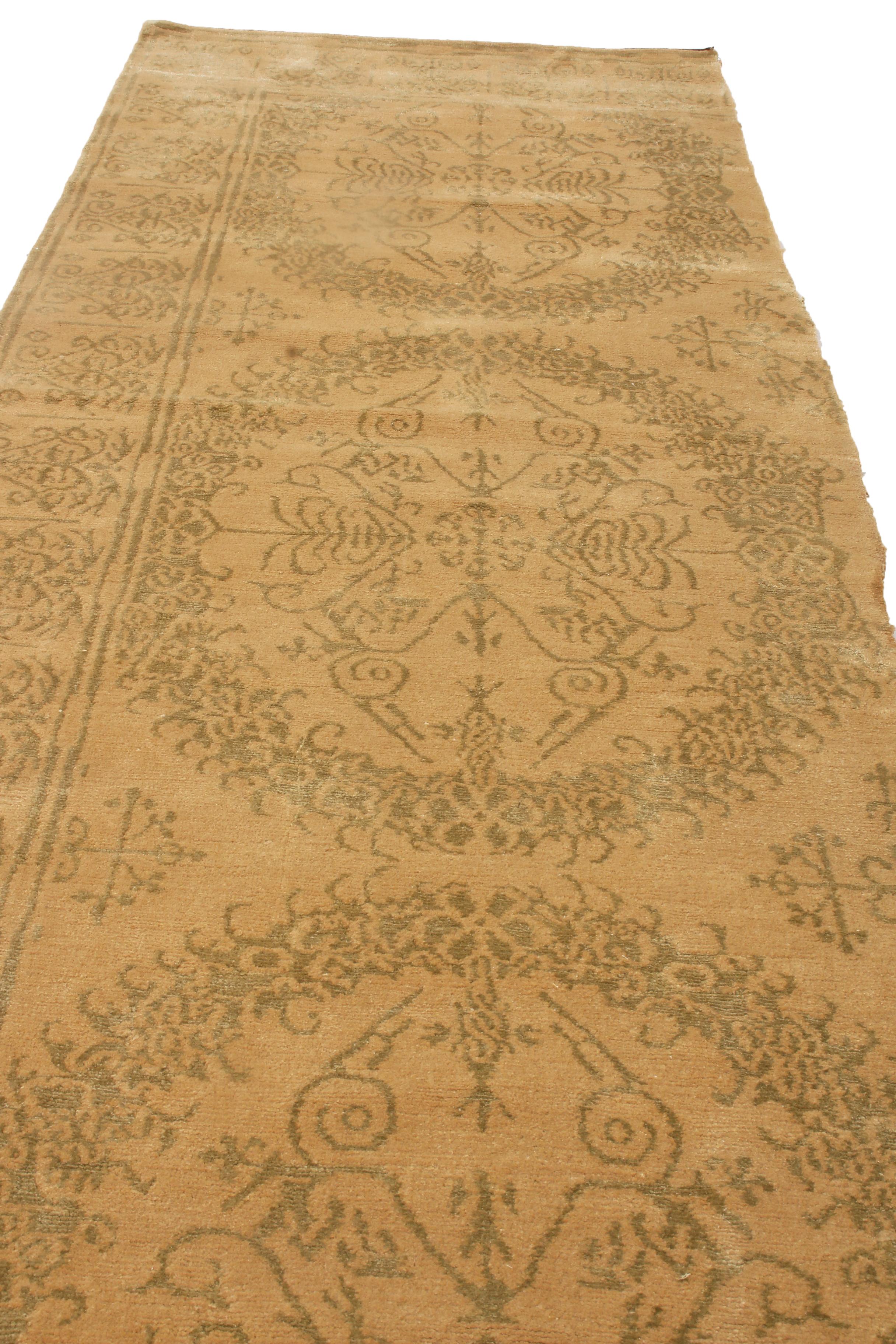 Hand-Knotted 18th Century Catana Inspired Geometric Beige and Green Wool-Silk Rug